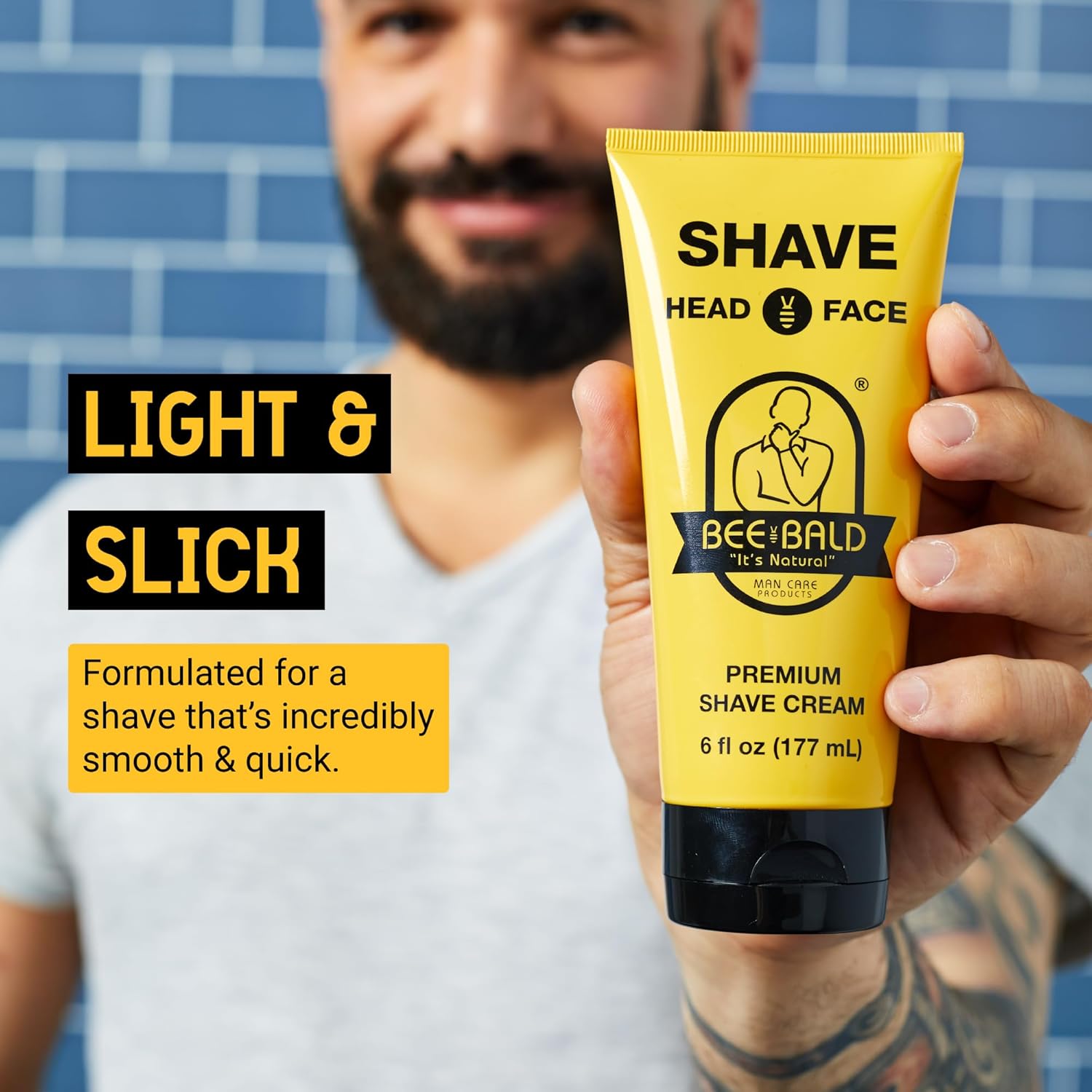 Highlights the product's key benefit of providing a smooth and quick shave for both head and face.