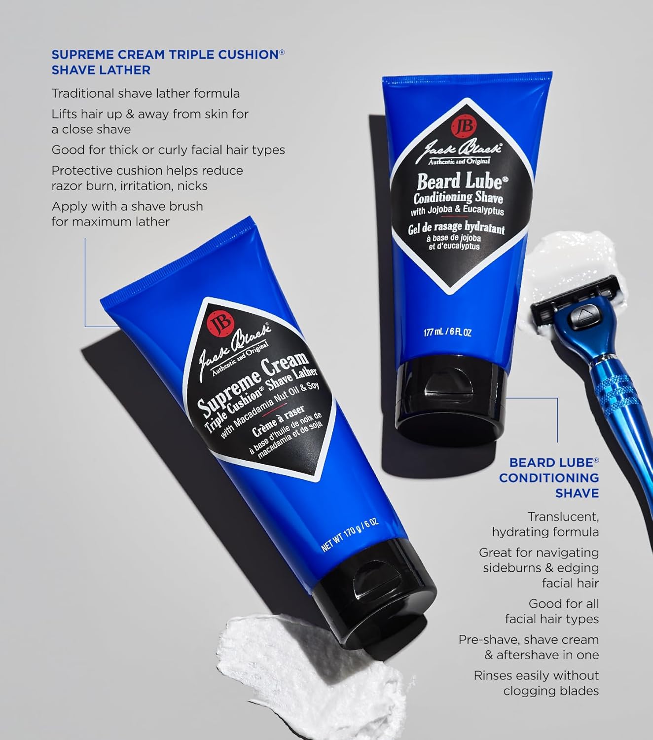 Highlights the key features and benefits of two different shaving products to help customers choose the right one for their needs.