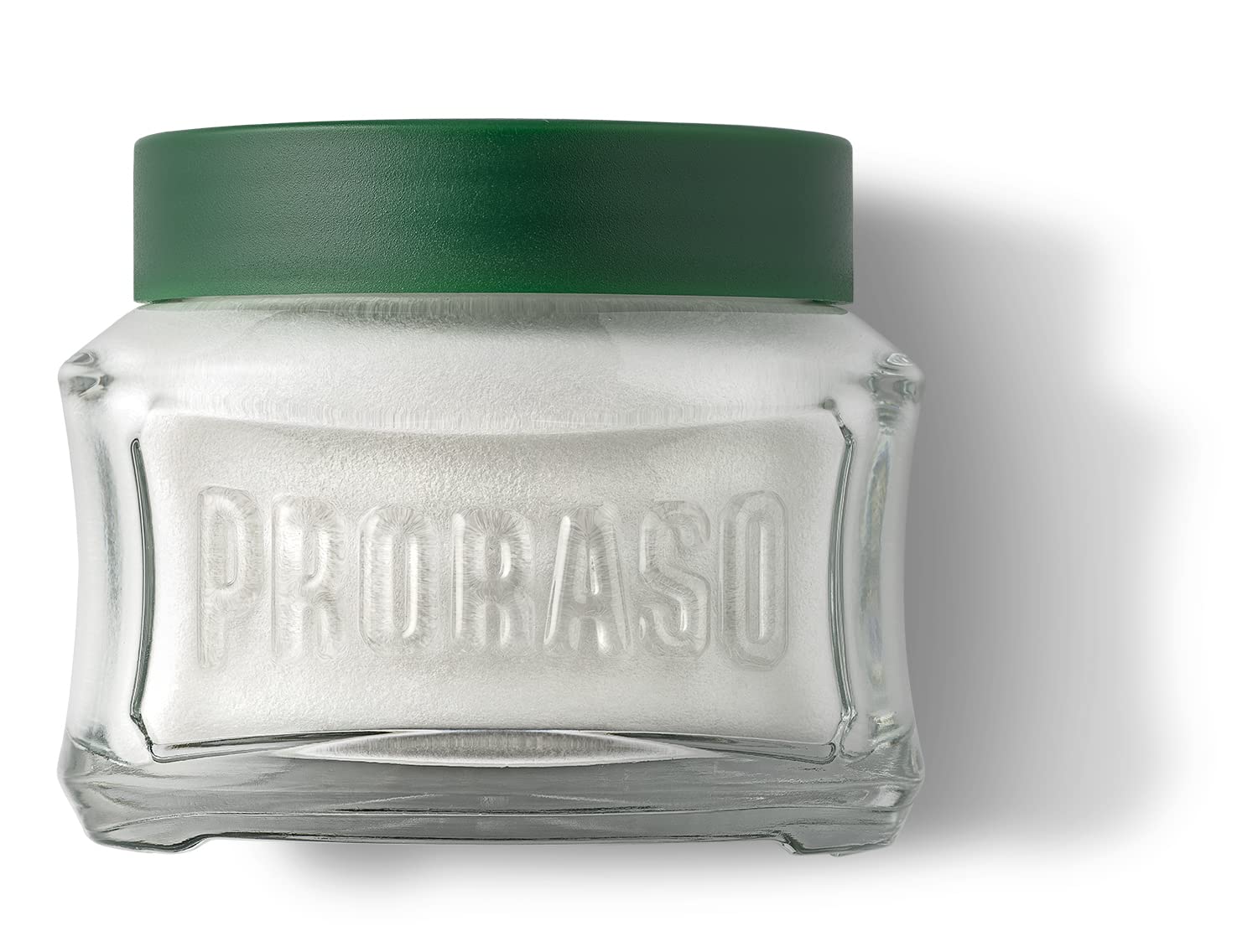 Highlights the premium, frosted glass packaging of the Proraso product to convey quality and sophistication.