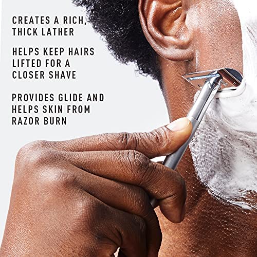 Highlights multiple benefits of the shaving product to demonstrate its effectiveness for a close, comfortable shave.