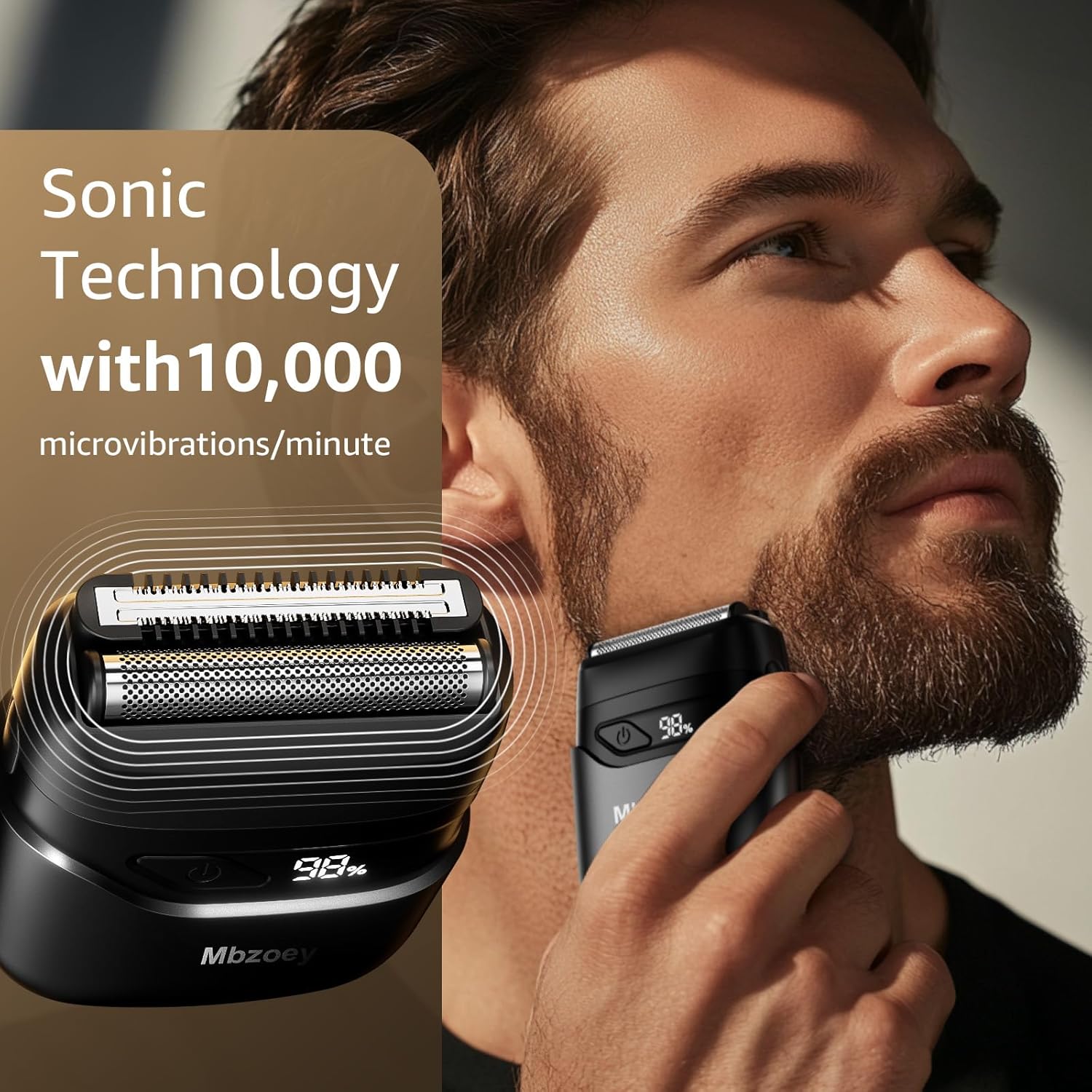 Highlights the advanced sonic technology of the shaver, emphasizing its high-speed performance of 10,000 microvibrations per minute for a superior shaving experience.