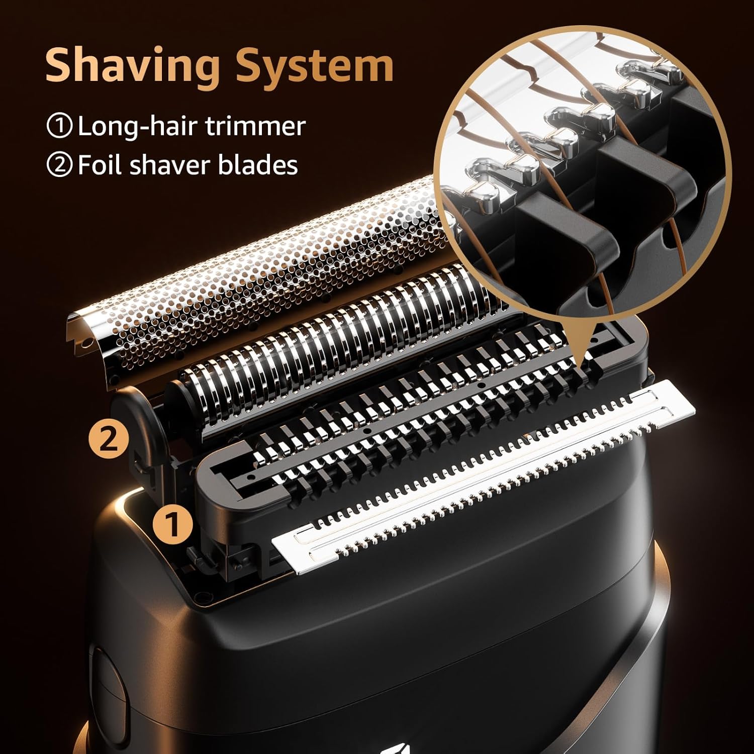 Highlights the key components of the shaving system to demonstrate its advanced design and functionality.