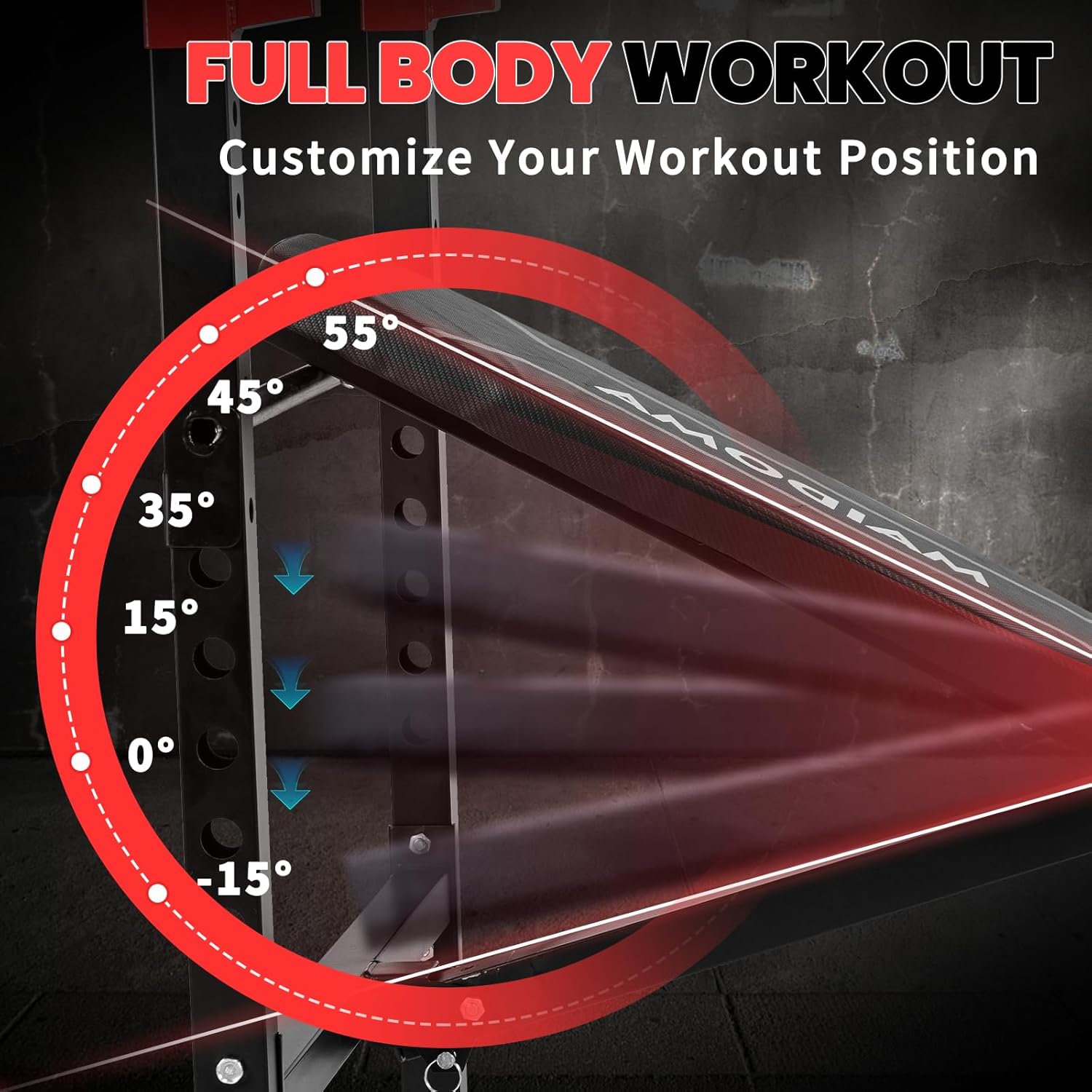 Demonstrates how users can customize their workout position by adjusting the equipment to different angles, enhancing versatility and effectiveness of exercises.