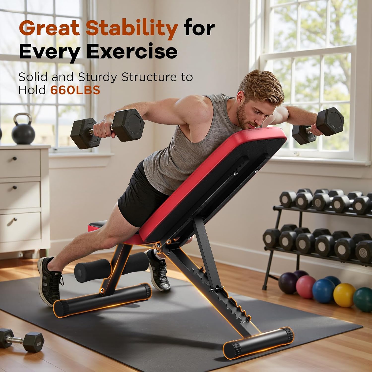 Emphasizes the product's stability and high weight capacity to reassure customers about its durability and safety during intense workouts.
