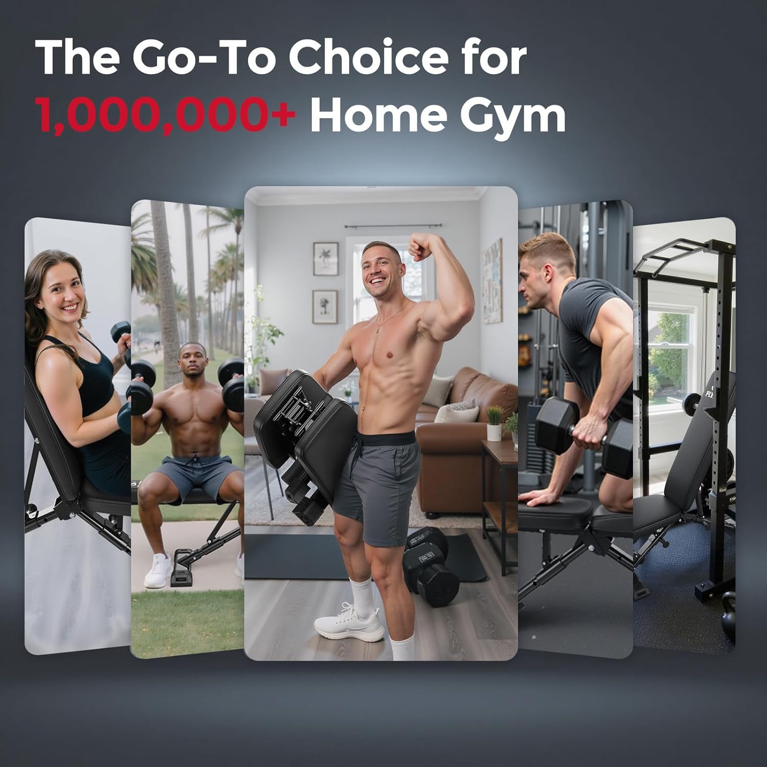 Testimonial graphic showing shoppers using the bench in a variety of enviorments. 

Condensed: Testimonial 