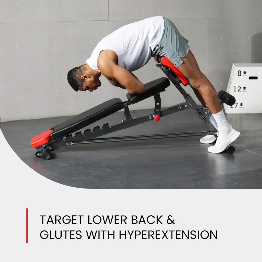 Demonstrates the correct form for performing a hyperextension exercise to target lower back and glutes muscles. Shows how to use the adjustable bench for specific muscle targeting, highlighting its…