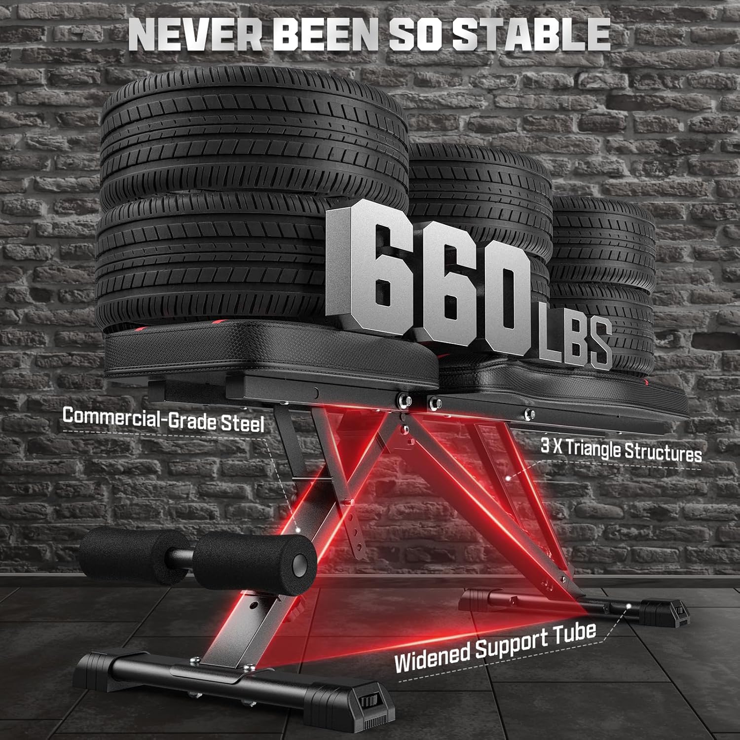 Metric graphic showing the 600lb weight capacity of the bench. Anatomy graphic showing high strenght parts. 