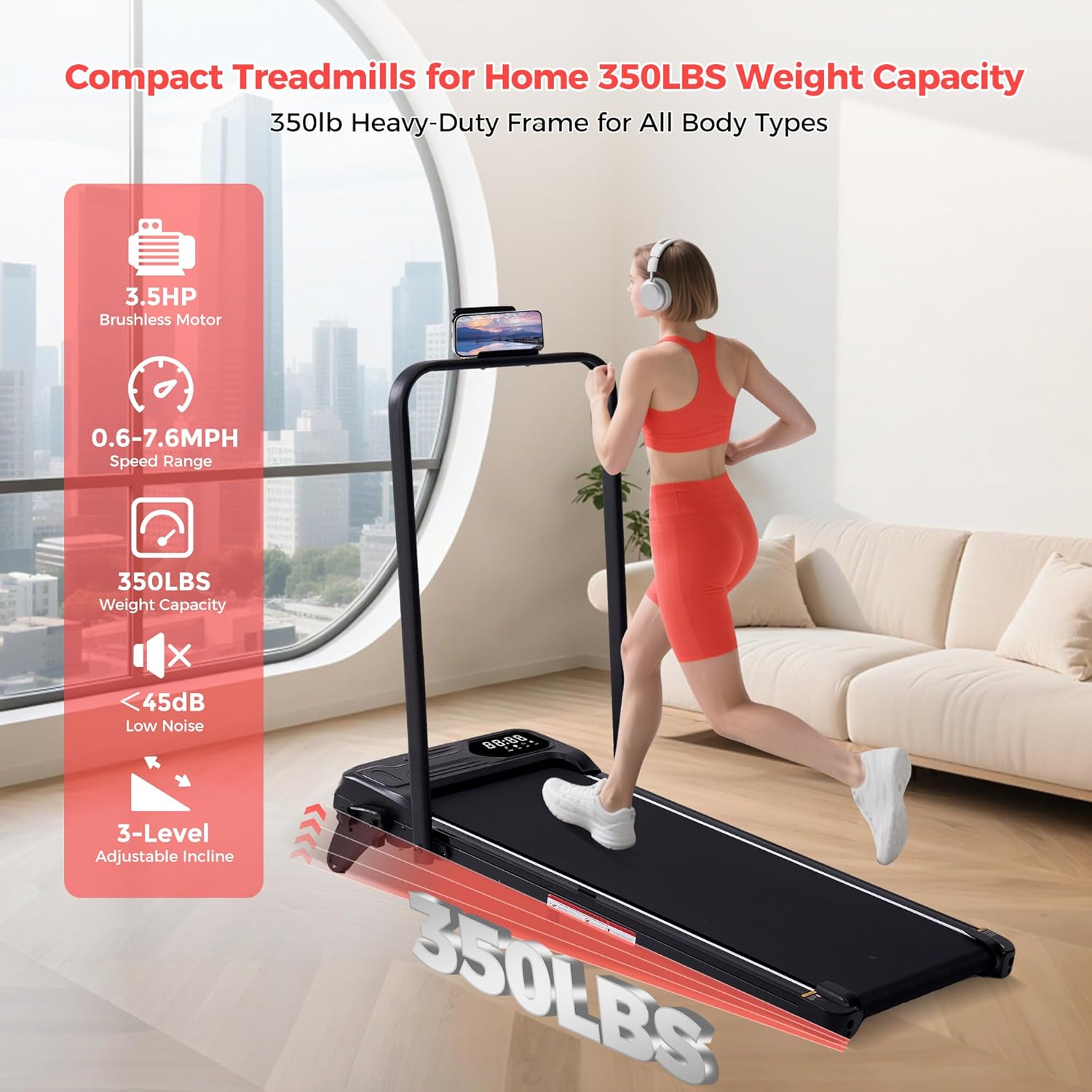 Walking Pad with Handle Bar & 3-Level Incline: Infographics