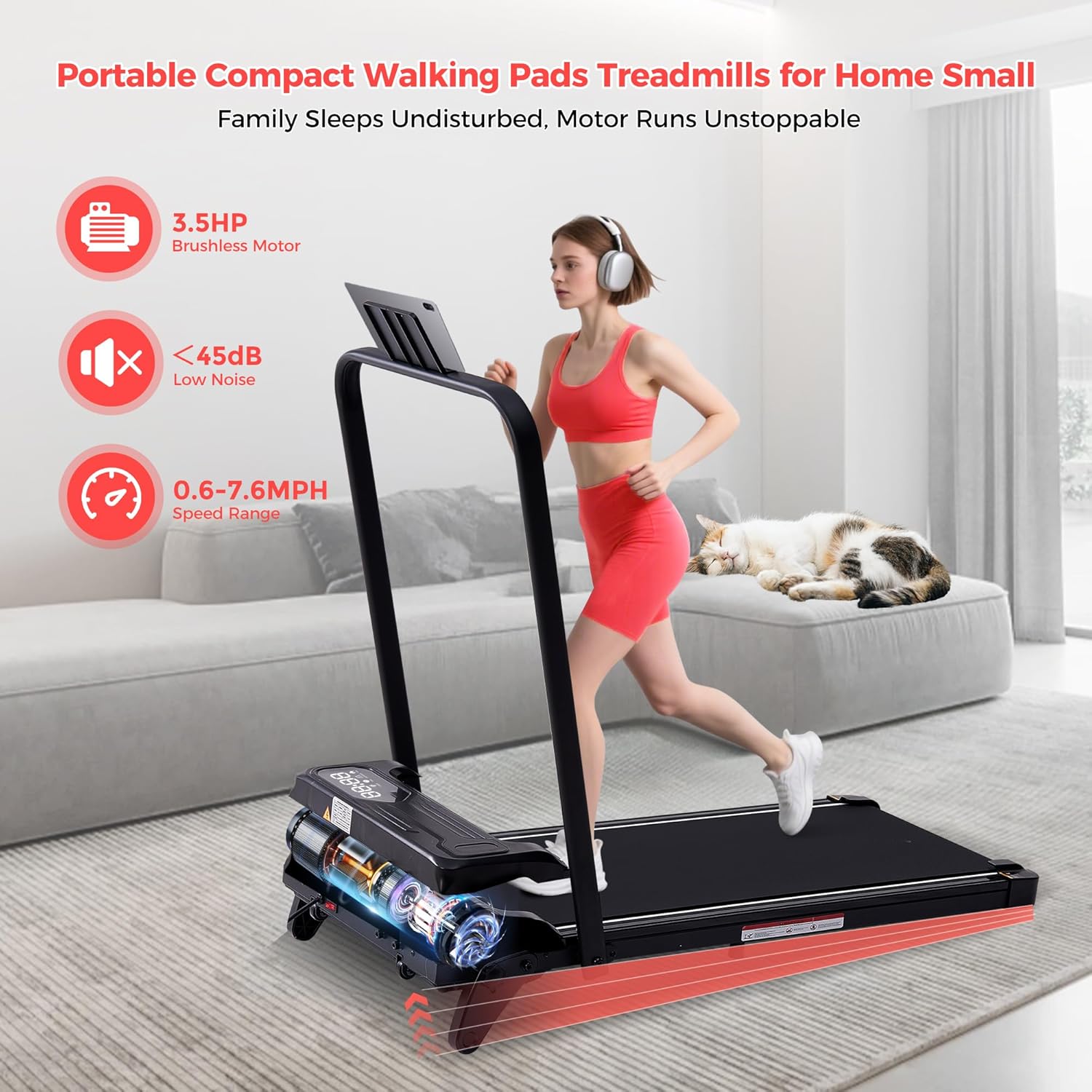Walking Pad with Handle Bar & 3-Level Incline: Infographics