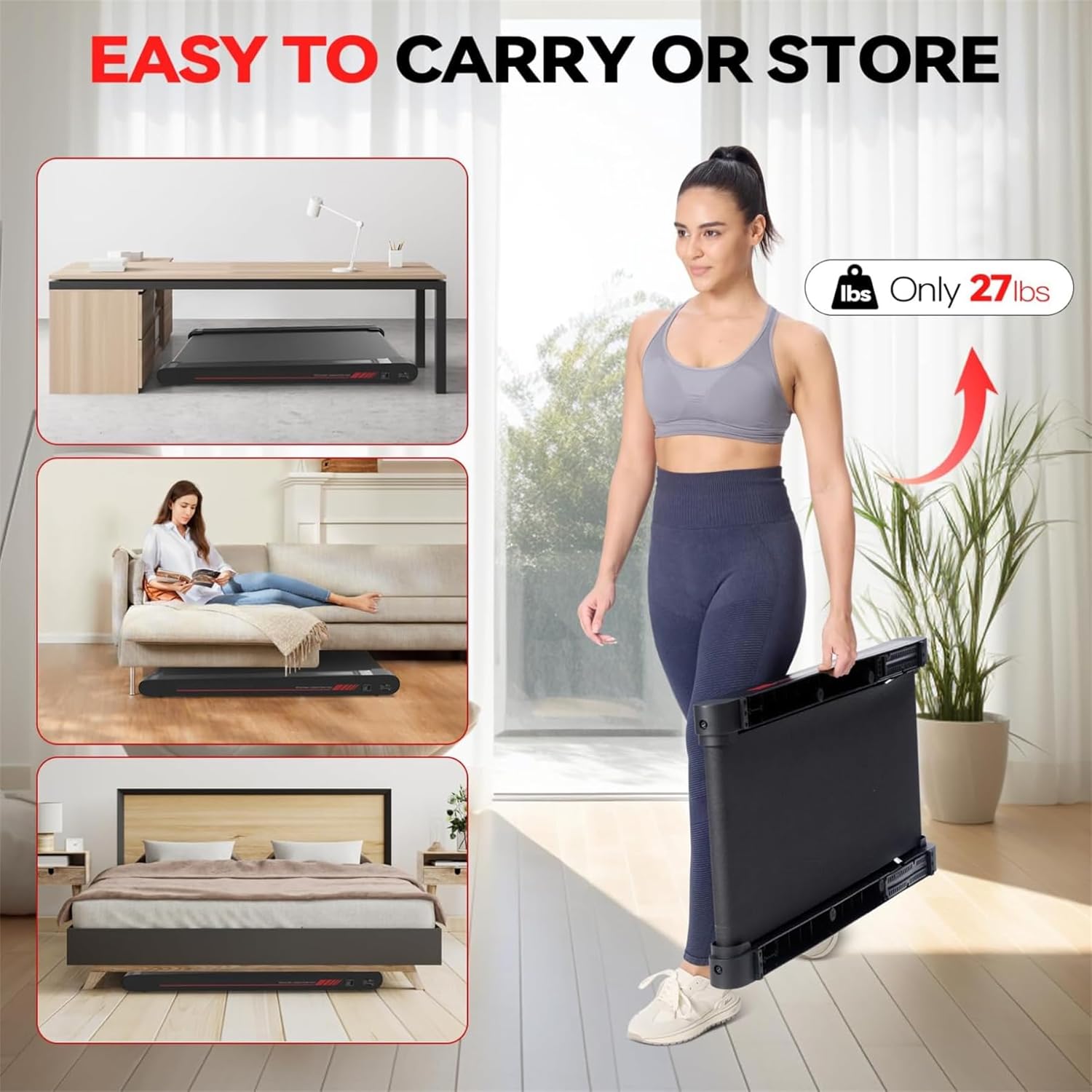 Demonstrates how easy the product is to carry and store in various locations, emphasizing its lightweight and compact nature.