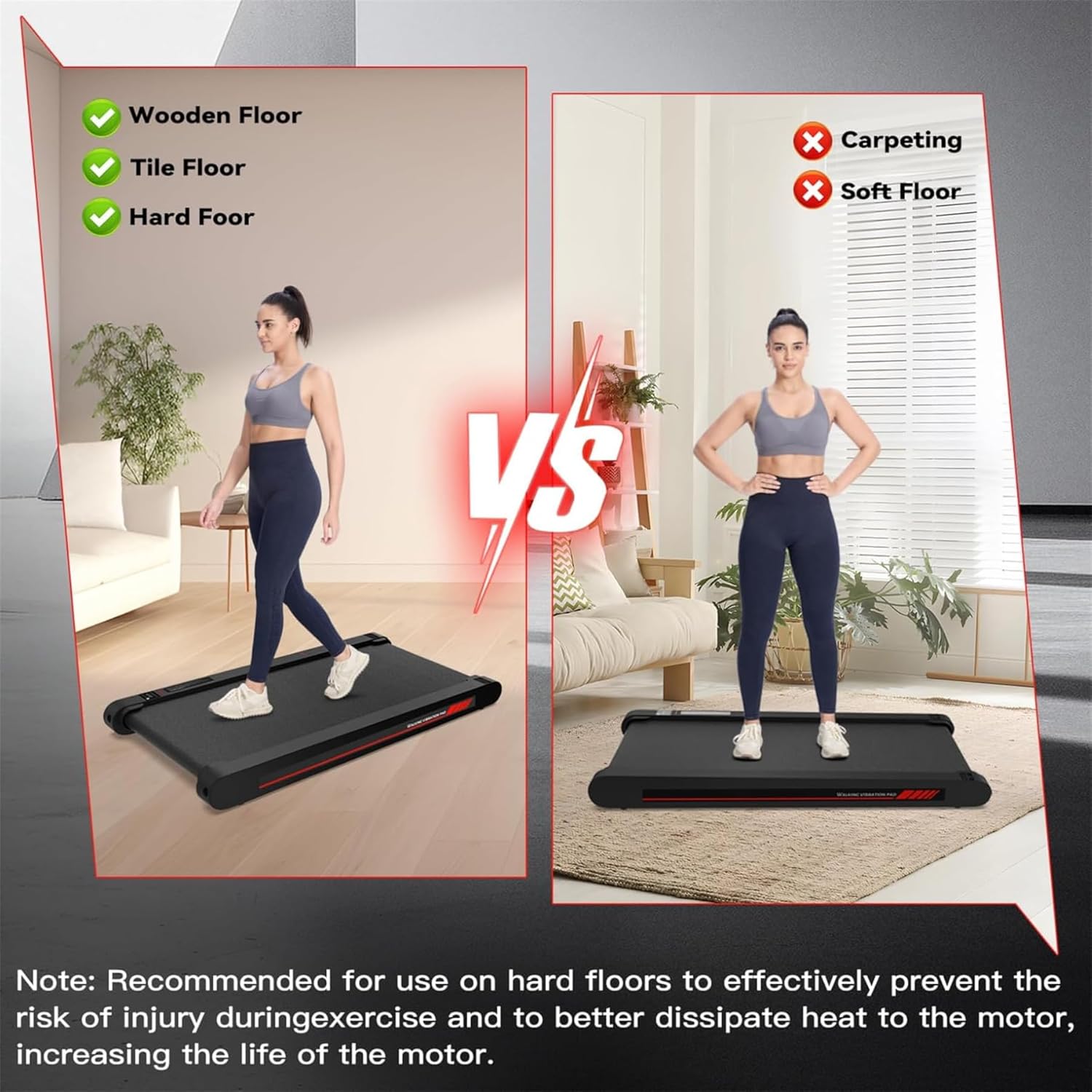 Demonstrates the product's suitability for different floor types, highlighting its advantage over carpeted or soft surfaces. Emphasizes the safety and effectiveness of using the product on hard…