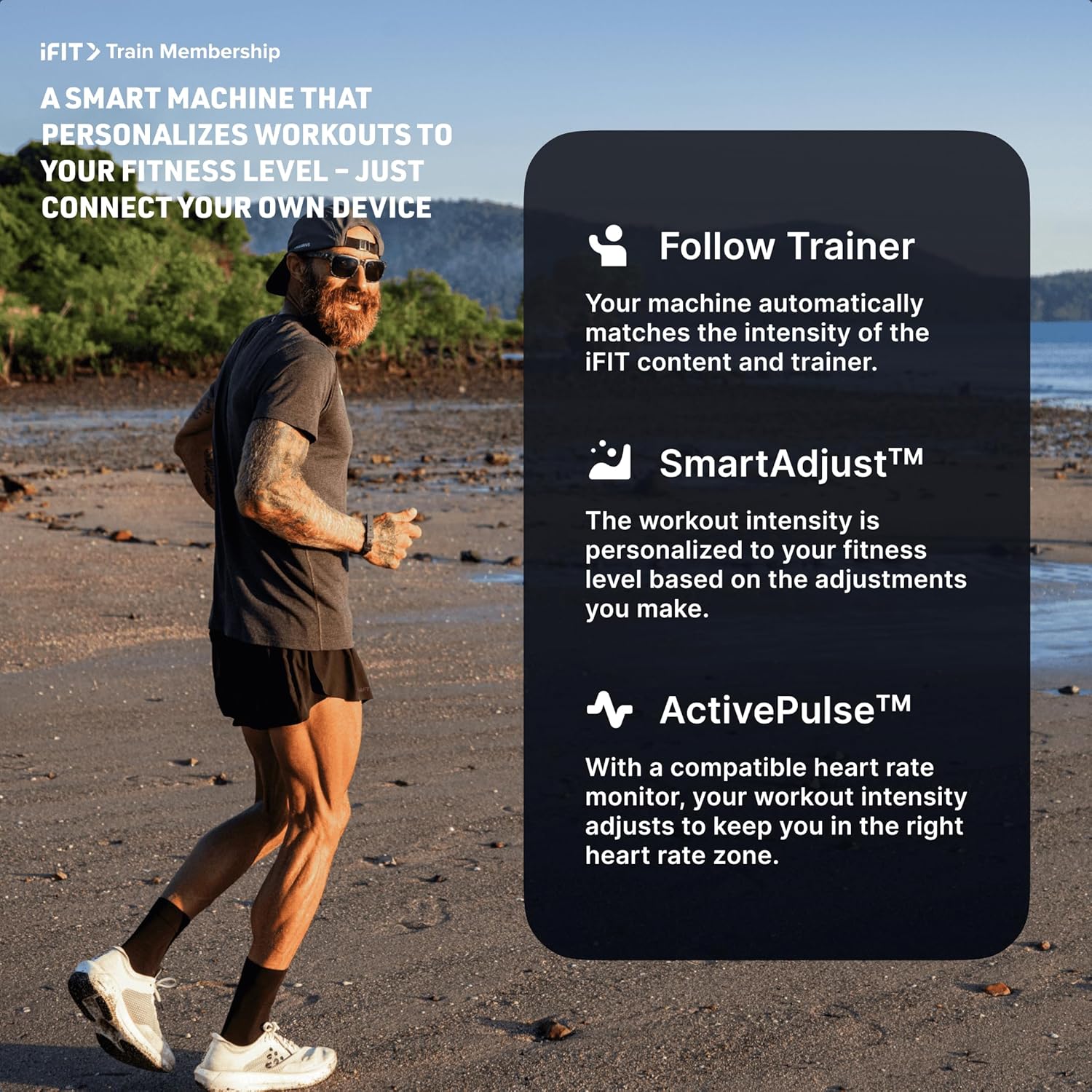 Highlights multiple smart features of the iFIT membership that personalize and optimize workouts for users.