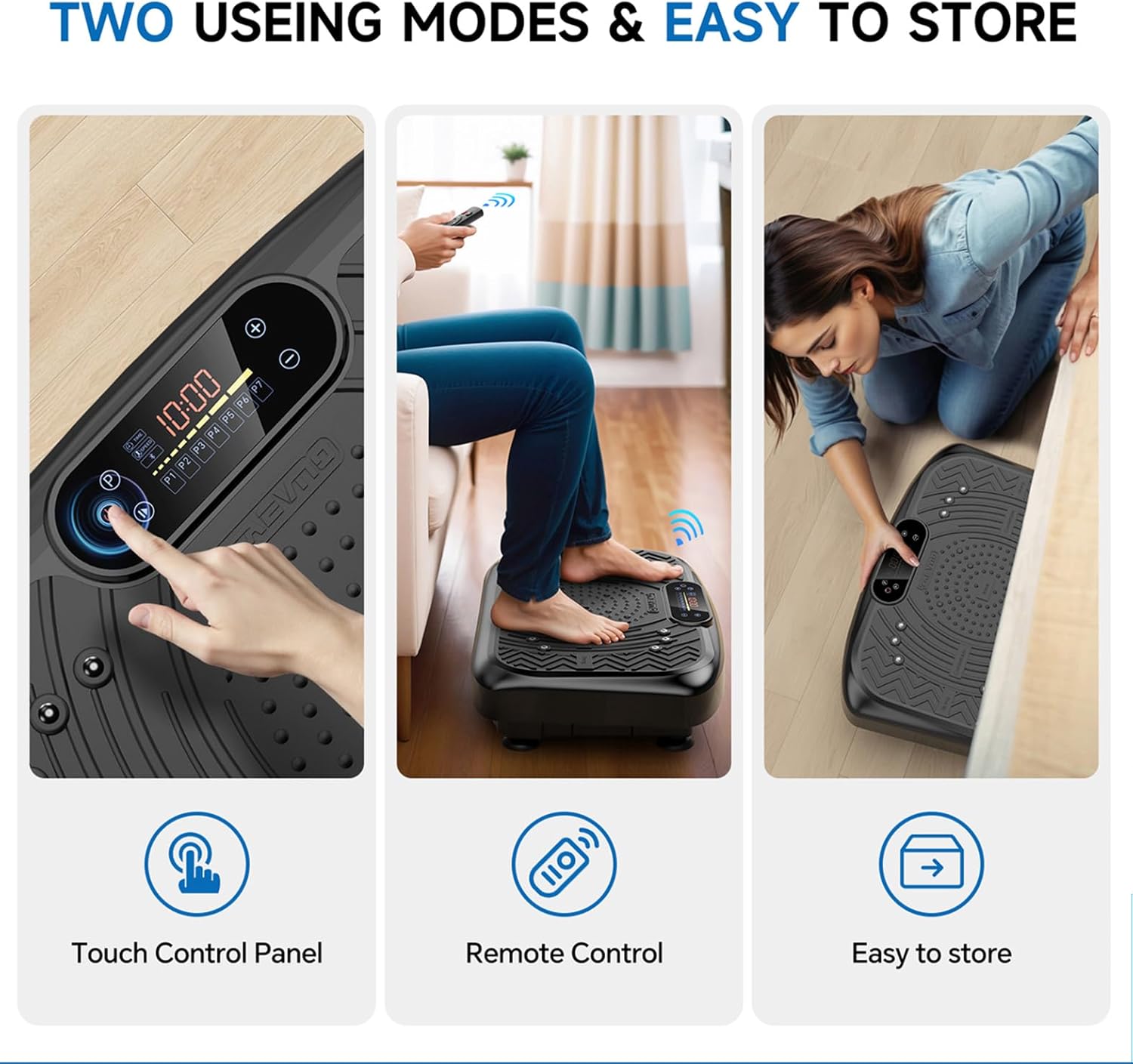 Highlights multiple convenient features of the product, including touch and remote control options, as well as its compact, easy-to-store design.