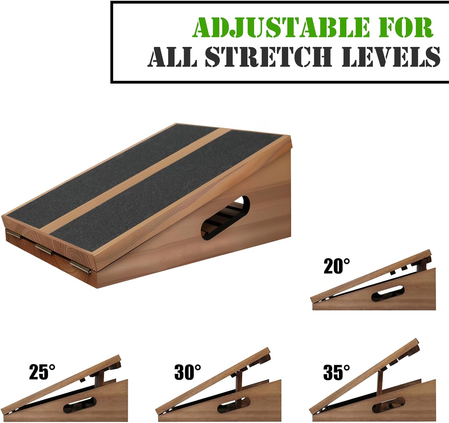 Highlights the product's adjustability feature, showing it can accommodate different stretch levels for versatile use.