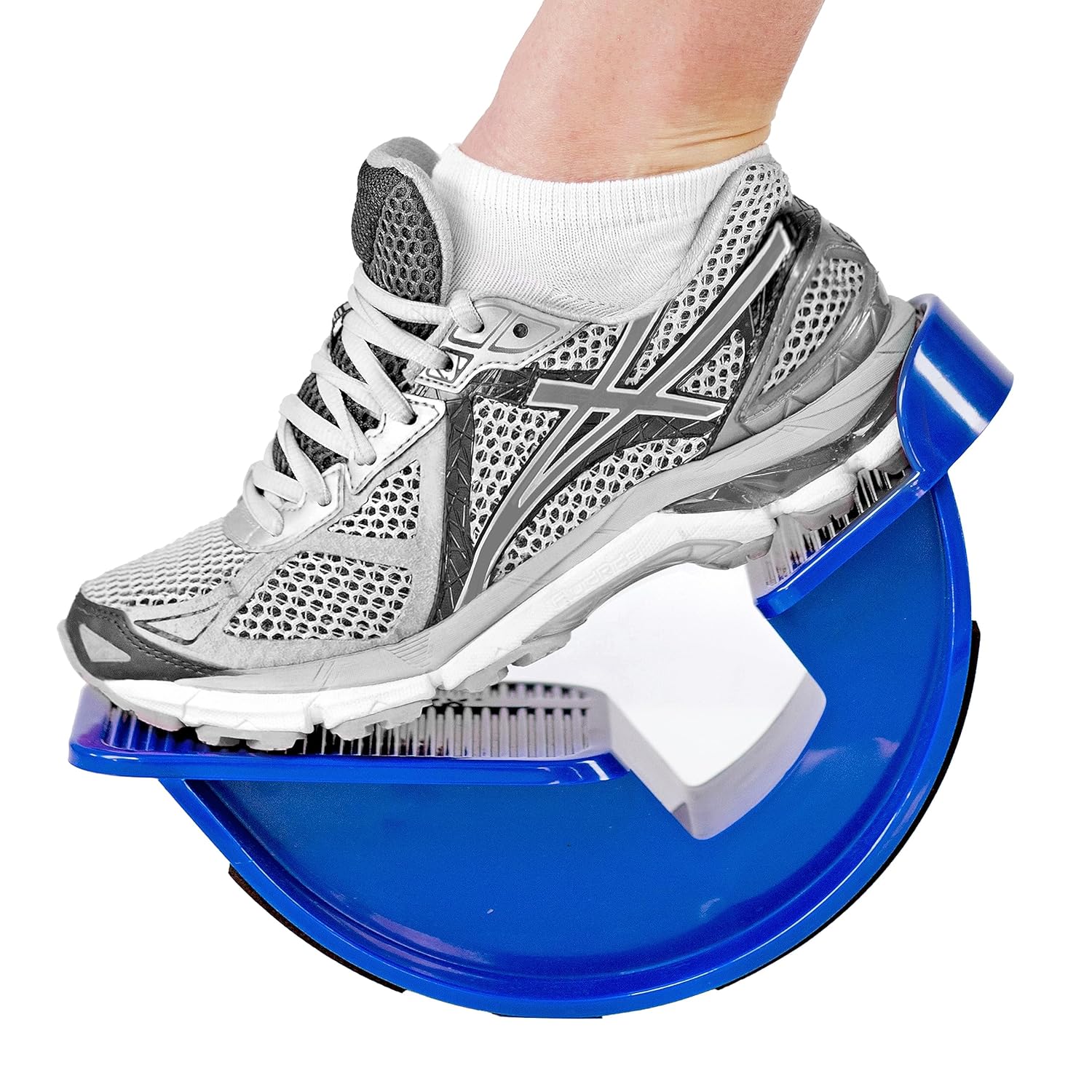 Demonstrates a unique foot stretching feature to highlight the product's ability to provide relief or improve flexibility.