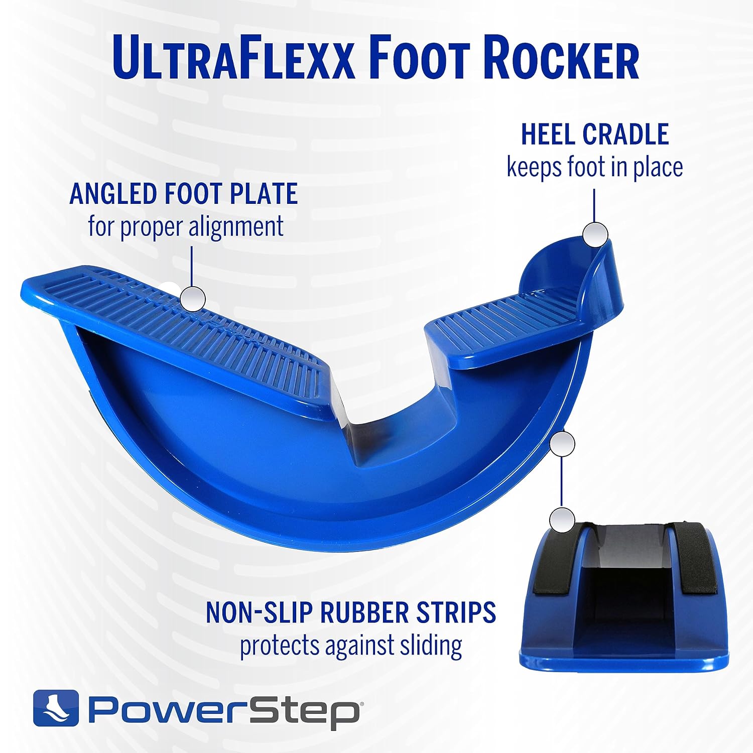 Highlights the key design elements of the UltraFlexx Foot Rocker to demonstrate its functionality and benefits for proper foot alignment and stability.