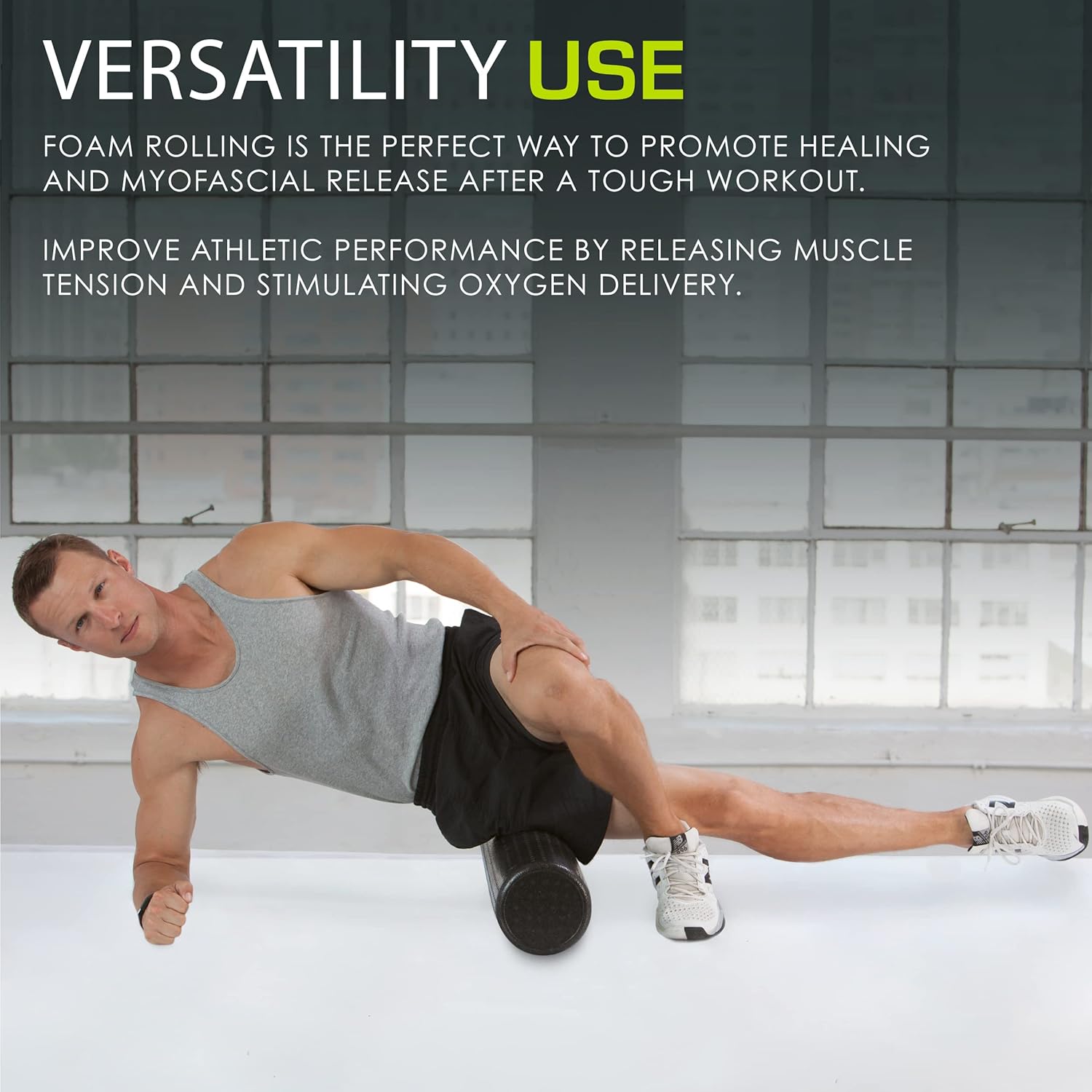 Demonstrates how foam rolling can be used for recovery after workouts and to improve athletic performance by releasing muscle tension.
