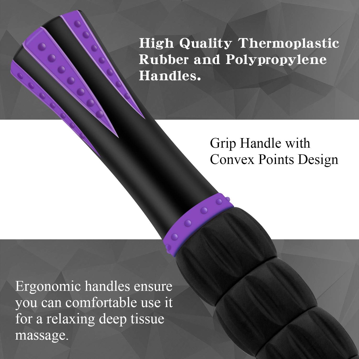 Highlights the product's high-quality materials and ergonomic design for comfortable use during deep tissue massage.