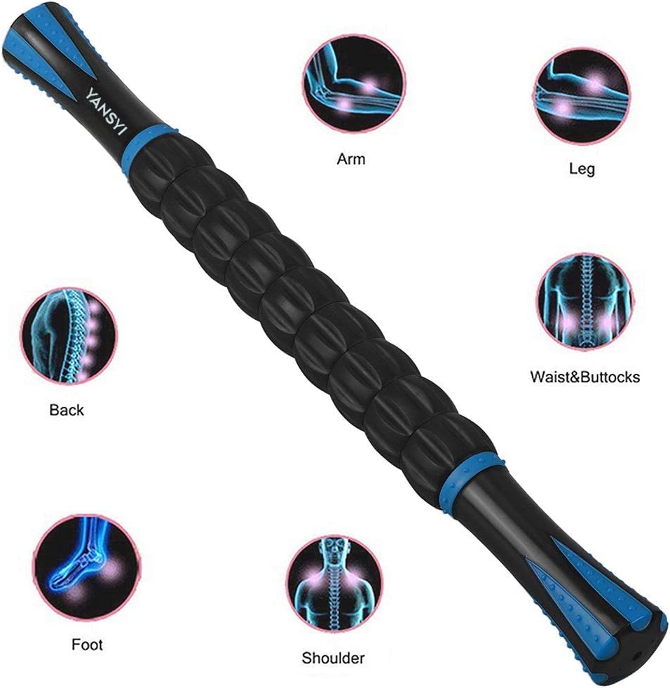 Demonstrates the versatility of the massage stick by showing its effectiveness on various body parts. Illustrates the different areas of the body where the massage stick can be used effectively.