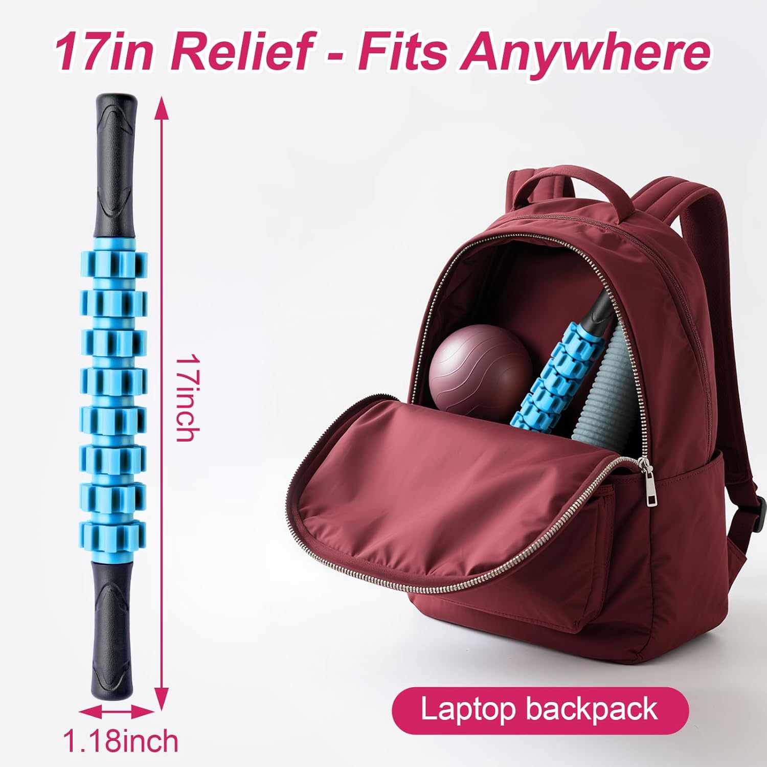 Demonstrates the product's small size and portability by showing it fits easily inside a laptop backpack. Shows that the product can be easily carried and used while traveling or commuting with a…