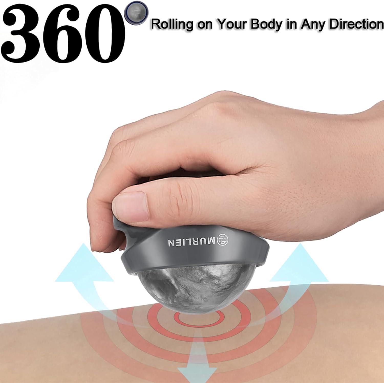 Demonstrates the product's ability to roll in any direction on the body, highlighting its versatility and ease of use for massage or therapy.