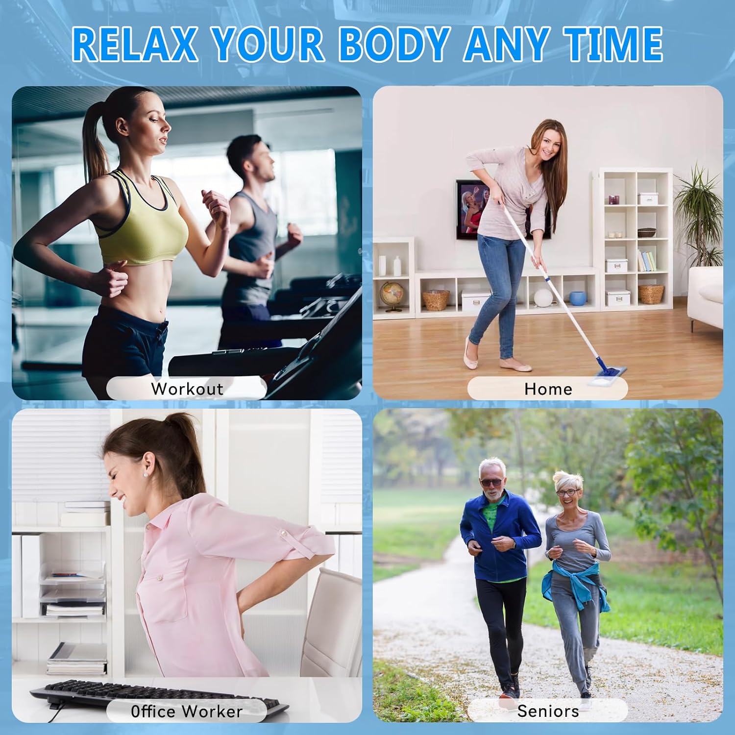 Demonstrates various scenarios where the product can be used to relax the body, appealing to a wide range of potential users.