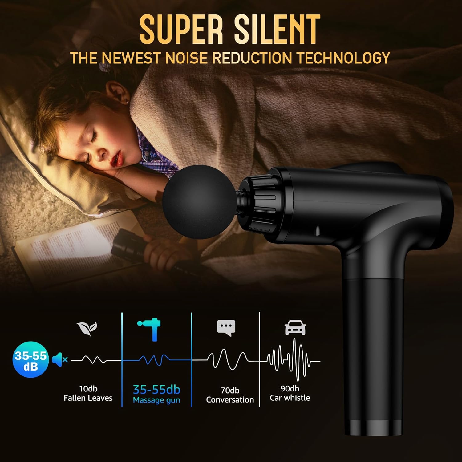 Highlights the product's ultra-quiet noise reduction technology to reassure customers it won't disturb sleep or relaxation.