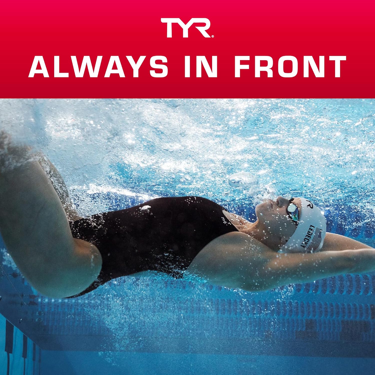Reinforces the TYR brand identity and positioning as a leader in competitive swimming gear.