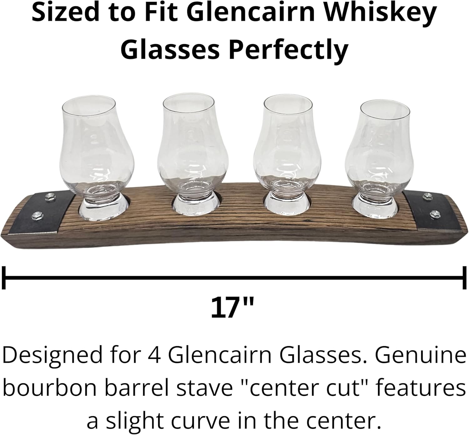 Informs customers about the exact size of the whiskey glass holder, ensuring it fits Glencairn glasses perfectly.