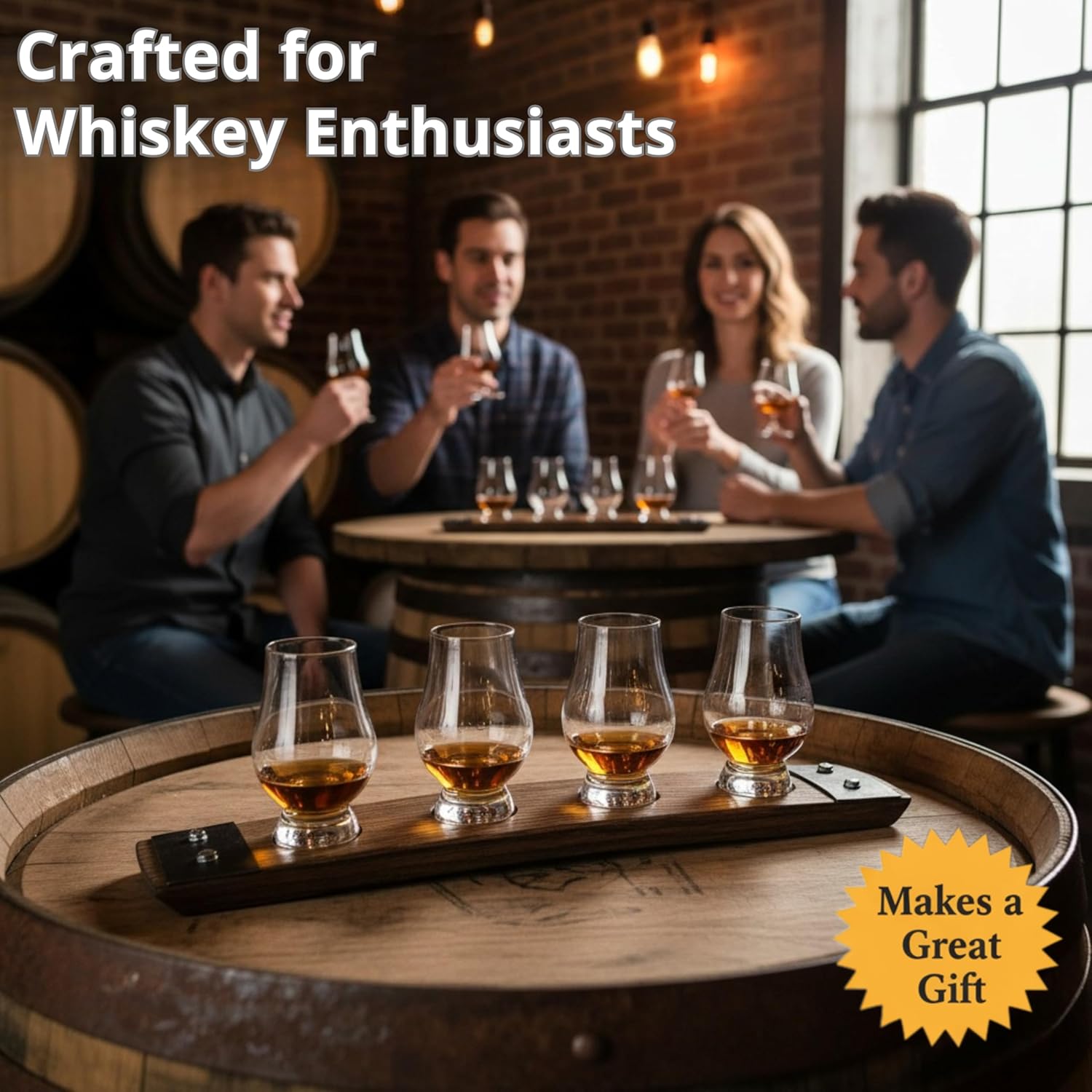 Barrel Stave Premium 4 Glass Whiskey Flight Serving Tray with Glencairn Glasses: Infographics