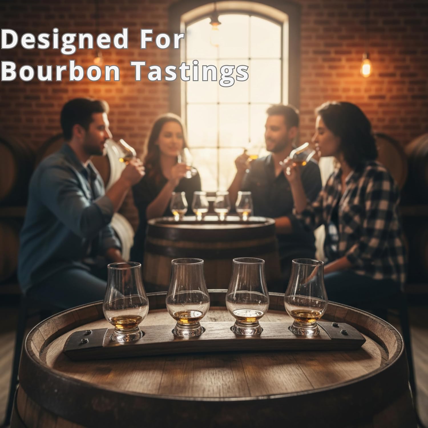 Demonstrates the product's intended use for bourbon tastings, showcasing its application in a social setting.