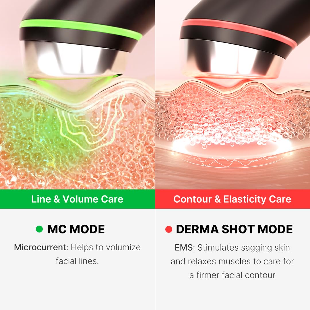 Demonstrates two different modes of the skincare device, highlighting their specific benefits for facial care.