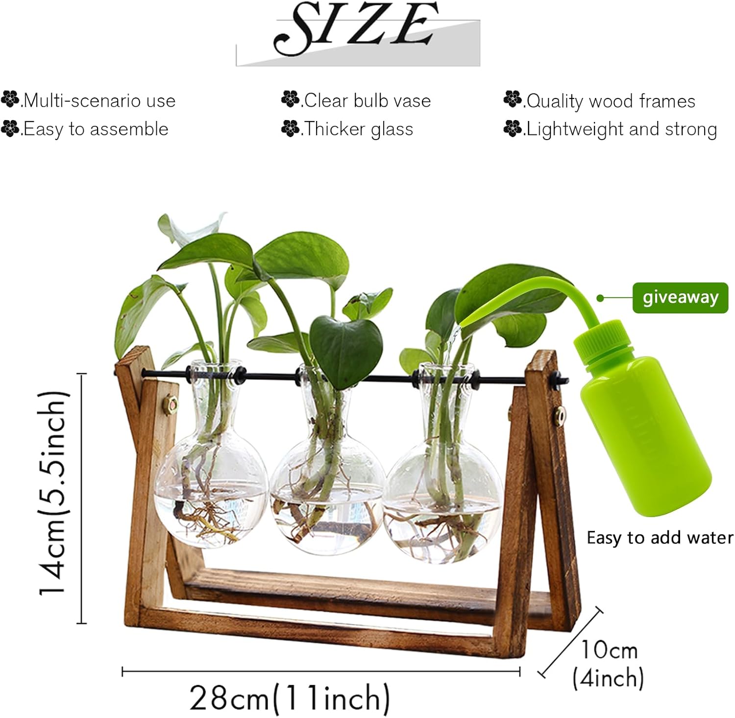 Highlights multiple features and benefits of the product, showcasing its versatility, quality materials, and ease of use. Provides exact measurements of the product to help customers understand its…