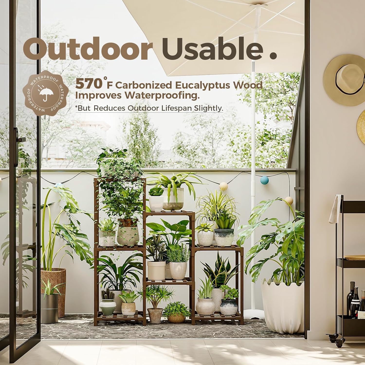 Highlights the product's ability to be used outdoors and its waterproof properties, reassuring customers about its durability in outdoor settings.