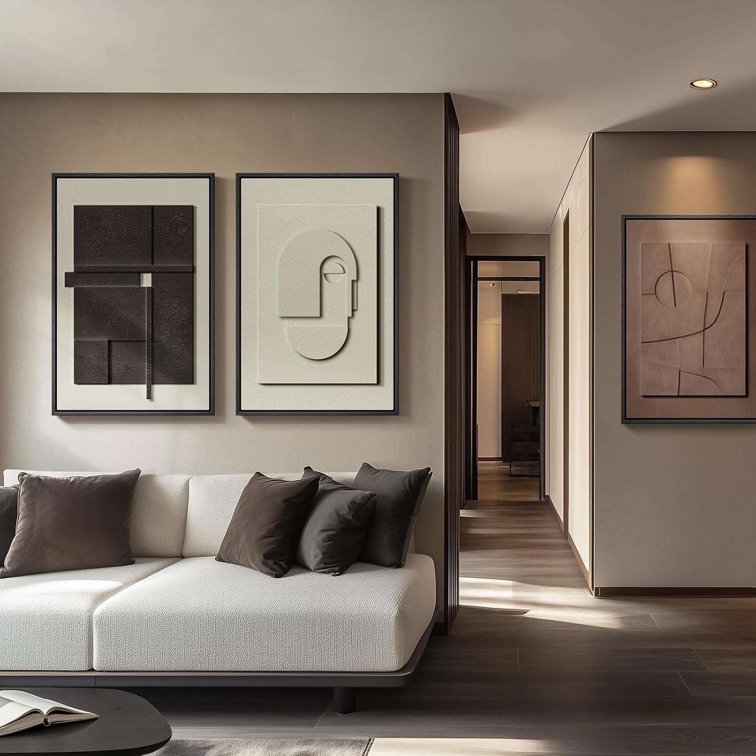 Showcases the product in a stylish, contemporary living room setting to help customers envision how it would look in their own home.
