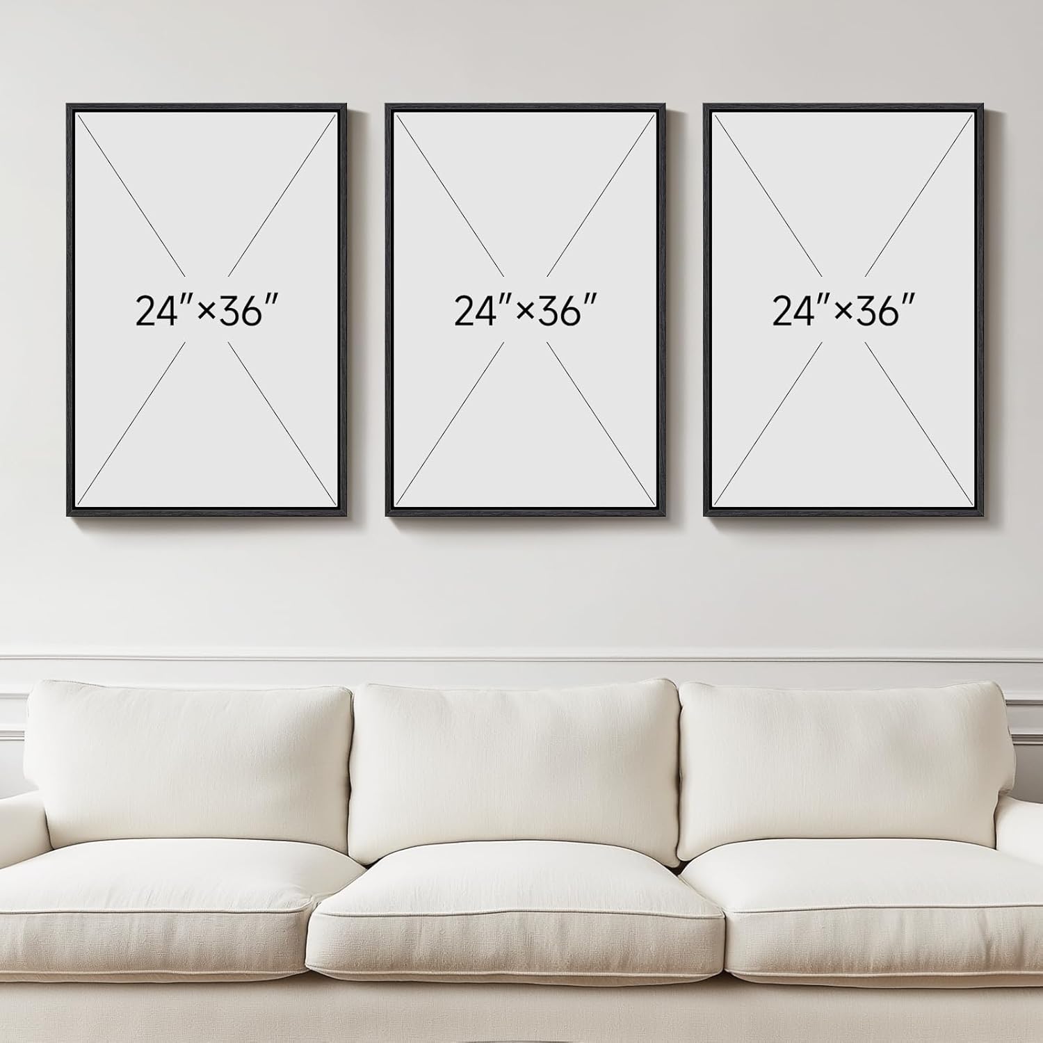 Communicates the exact size of the picture frames to help customers visualize how they would fit in their space.