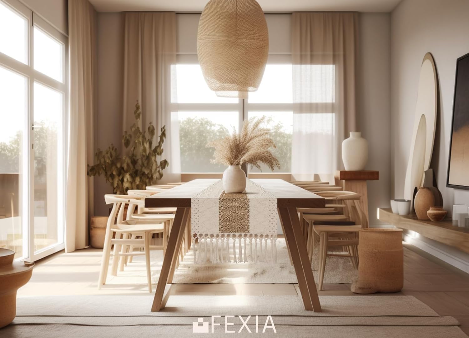 Showcases the product (likely furniture or home decor) in a real-world, stylish dining room setting to help customers envision how it would look in their own homes.
