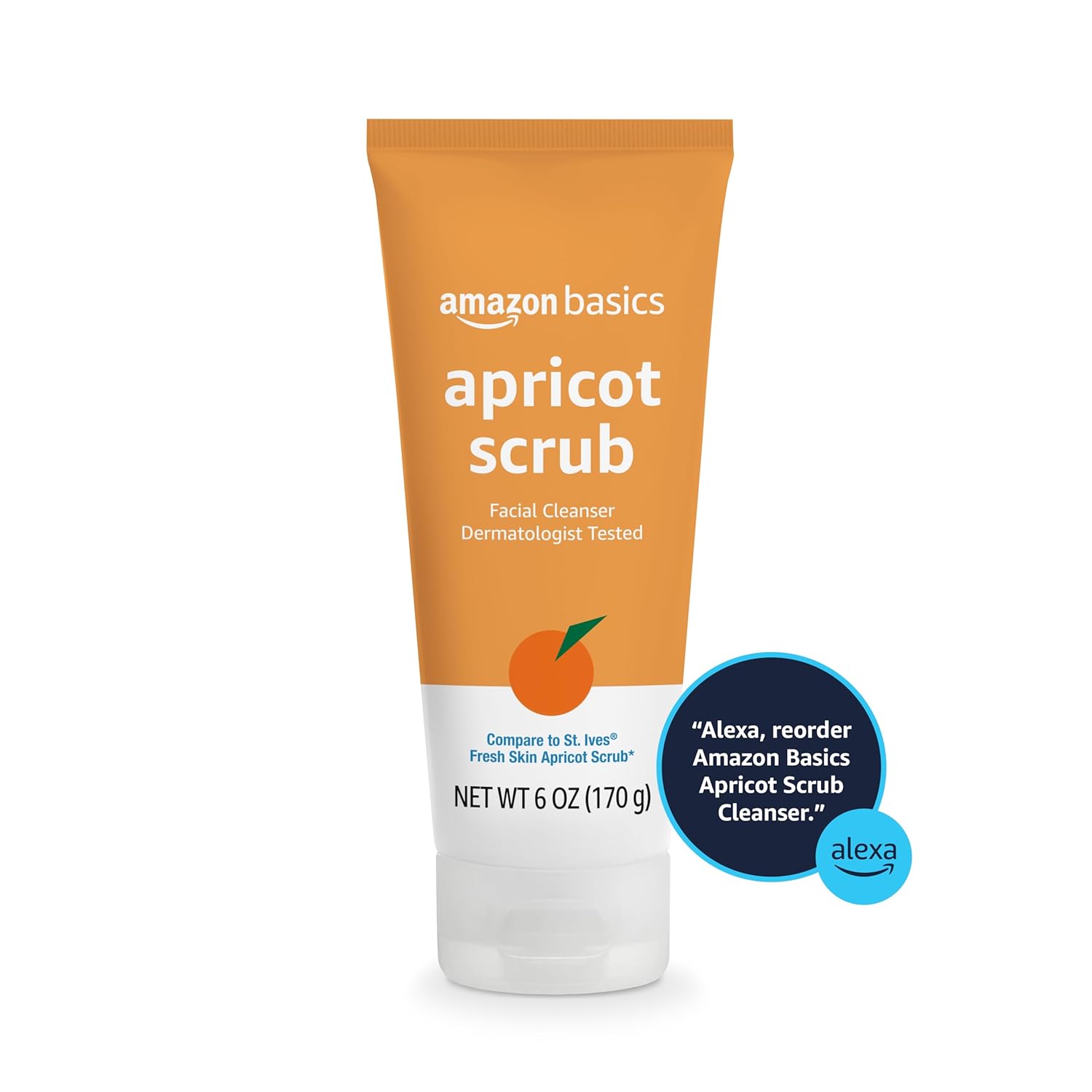 Highlights the product's main feature as an apricot scrub facial cleanser, emphasizing its dermatologist-tested quality. Reassures customers about the product's safety and effectiveness by…