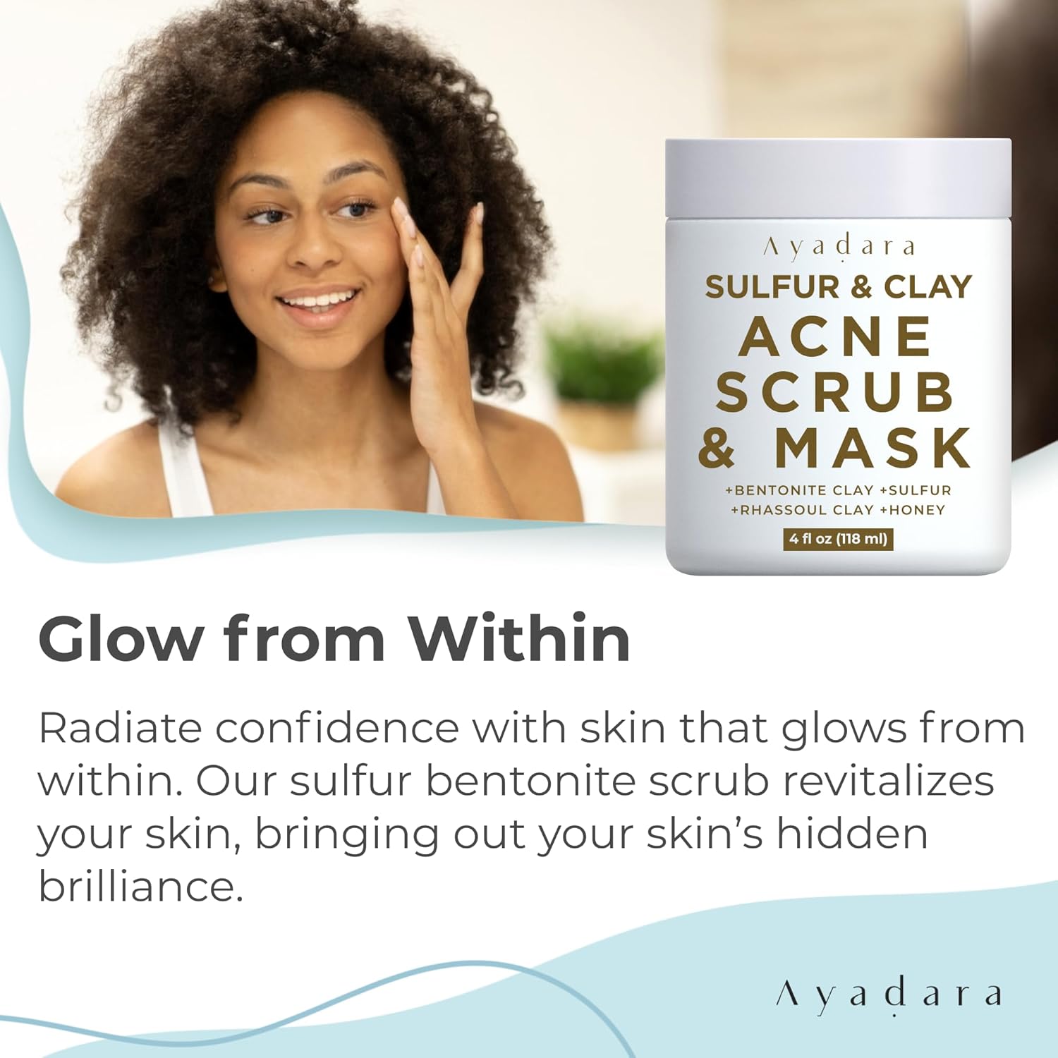Highlights the product's ability to revitalize skin and bring out a natural glow, promoting confidence in the user.