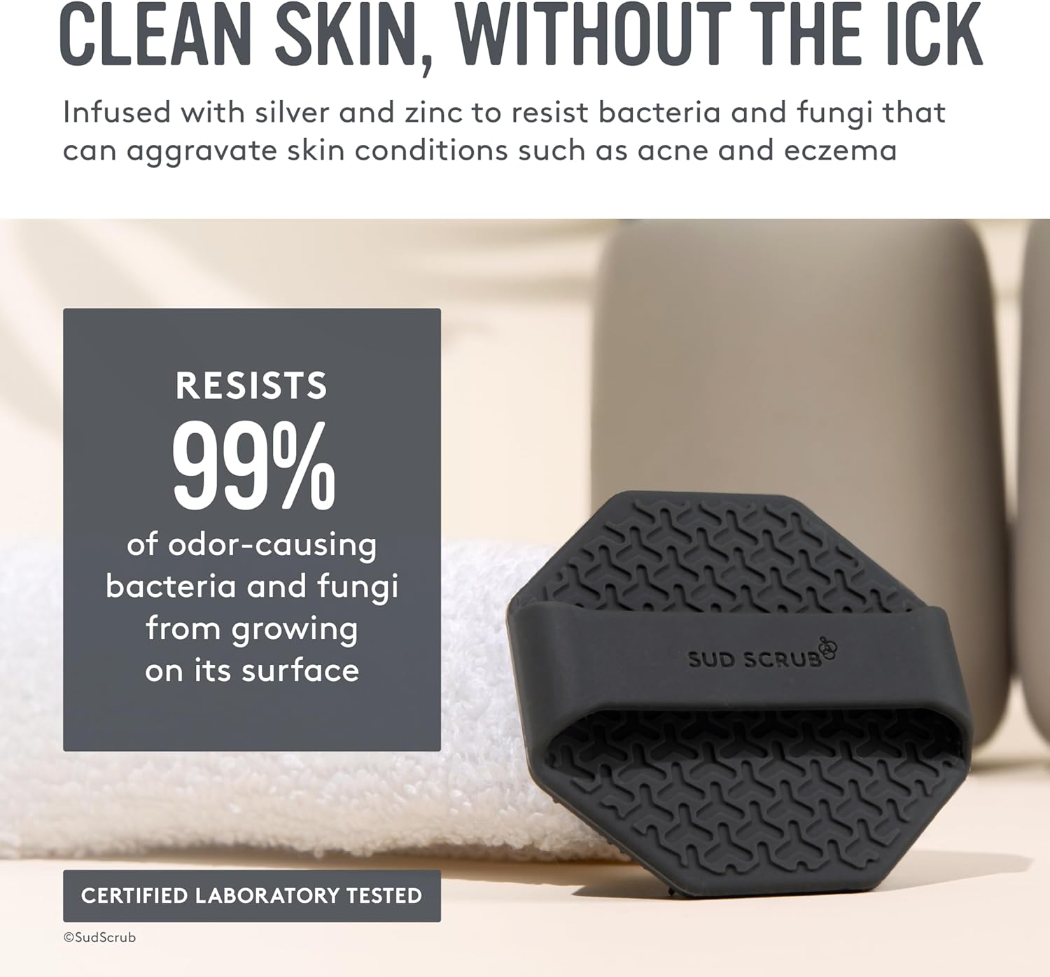 Highlights the product's ability to resist bacteria and fungi, promoting cleaner skin without irritation. Quantifies the product's effectiveness in resisting odor-causing bacteria and fungi growth.