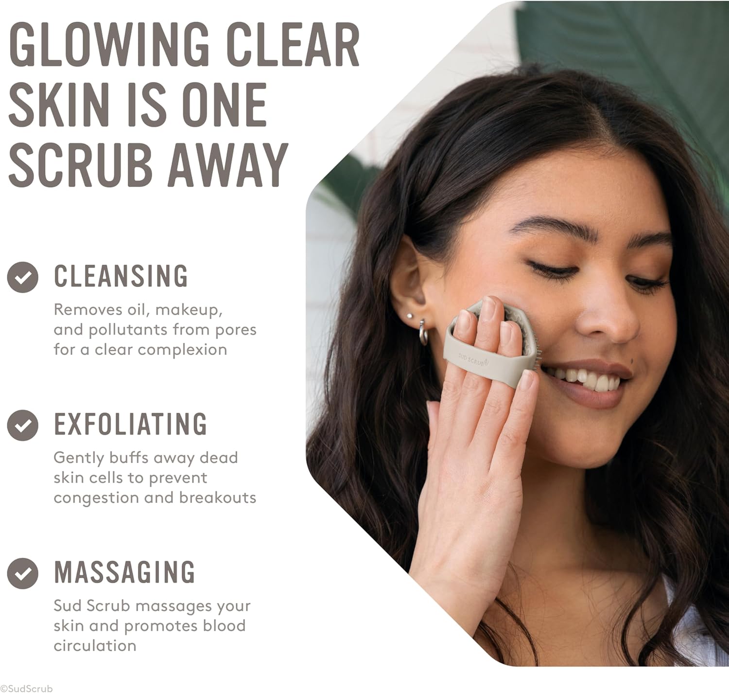 Highlights multiple benefits of the skincare product, showing how it cleanses, exfoliates, and massages the skin for a clear complexion. Demonstrates how to use the product on the face, providing…