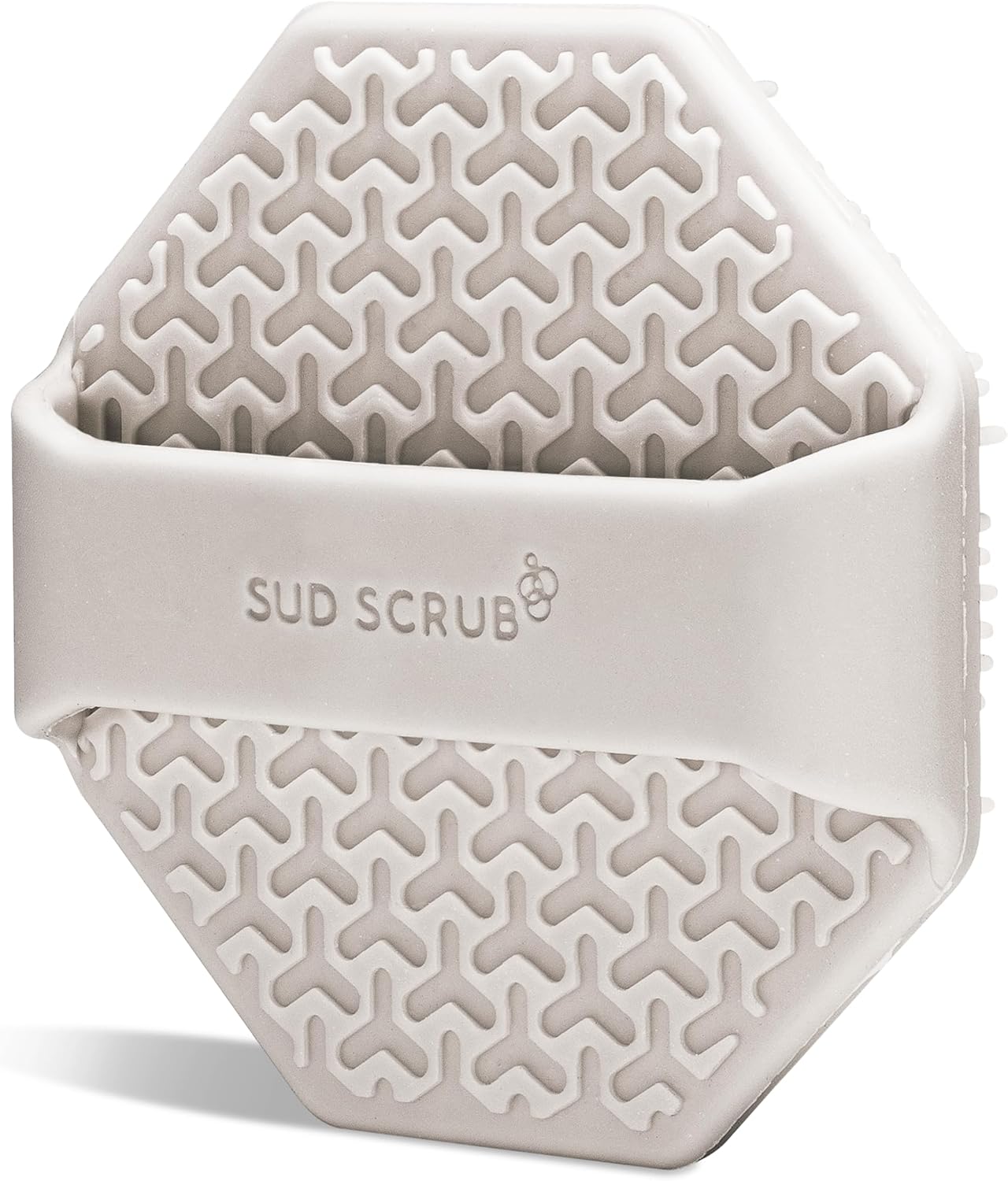 Highlights the product's unique textured surface design for effective cleaning and scrubbing.