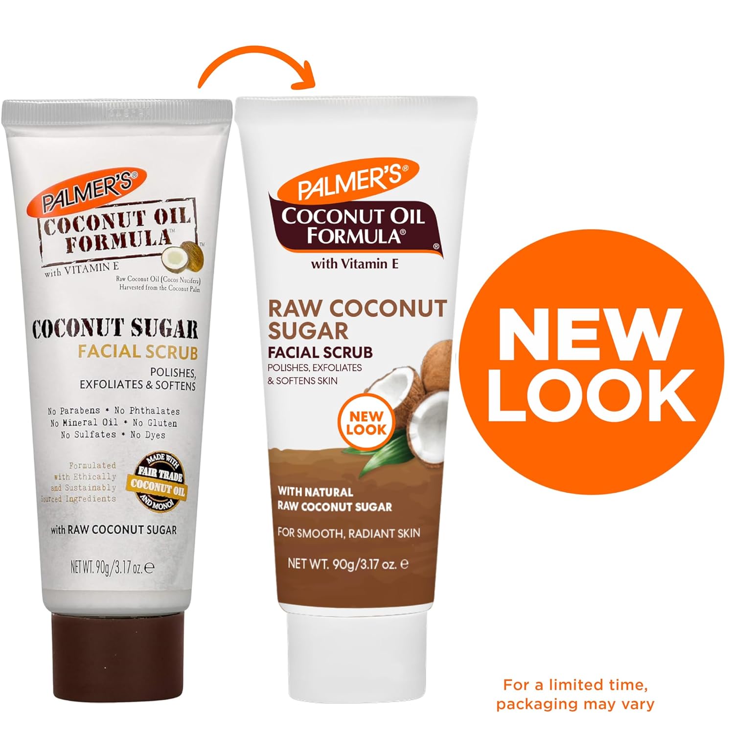 Shows the transition from old to new packaging design, highlighting the updated look while reassuring customers it's the same trusted product.