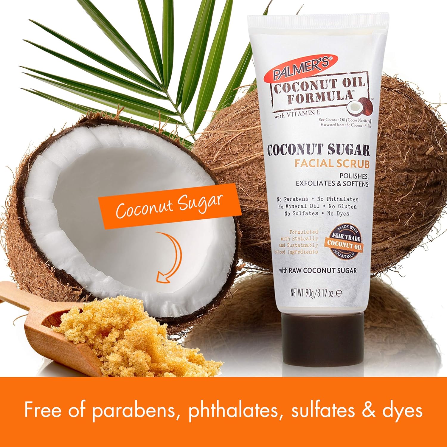 Highlights the product's use of raw coconut sugar as a key natural ingredient, emphasizing its exfoliating properties. Reassures customers about the product's safety by listing ingredients it…