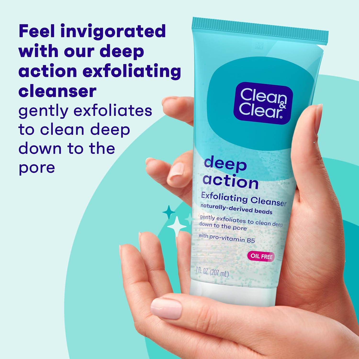 Highlights the product's deep exfoliating action to clean pores thoroughly, emphasizing its effectiveness for skin care.