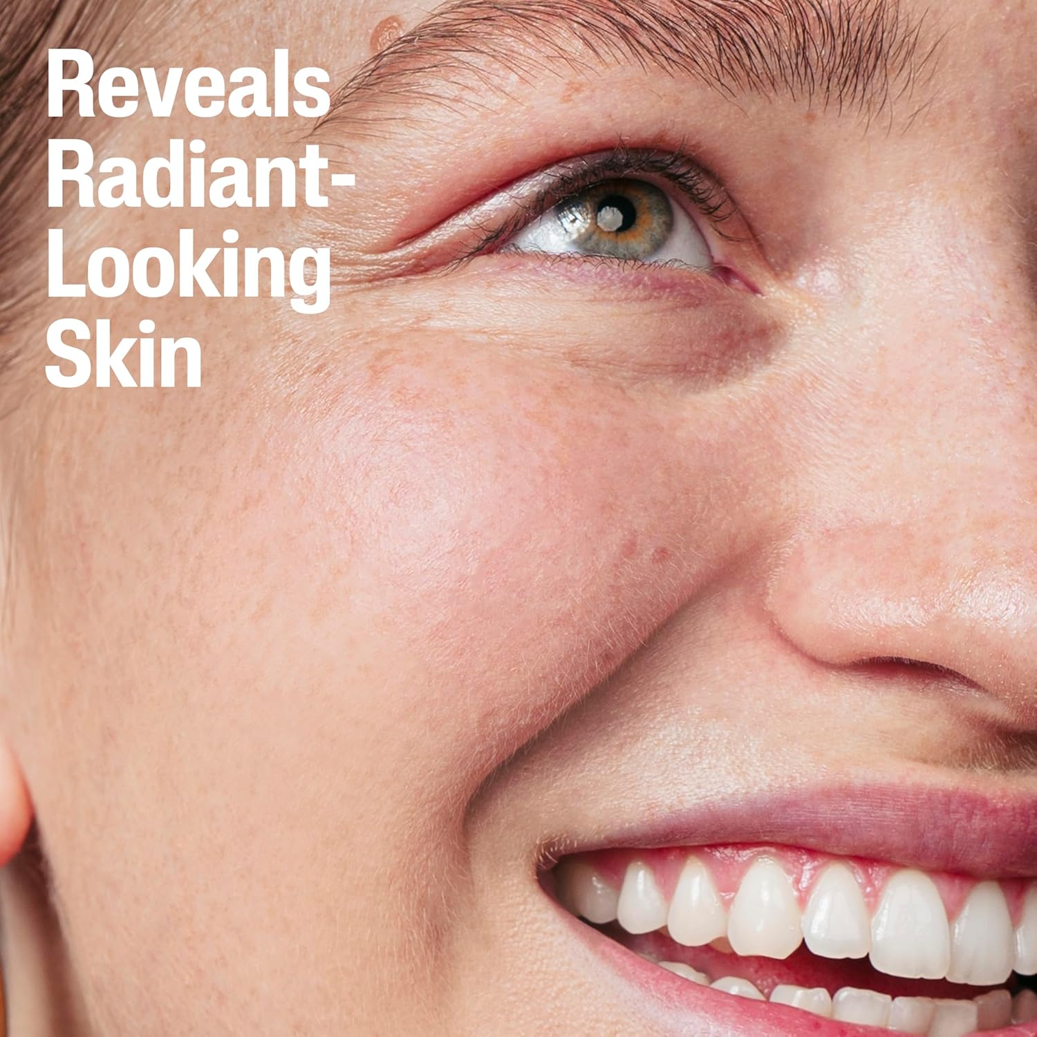 Highlights the product's ability to reveal radiant-looking skin, emphasizing the benefit of a glowing complexion.