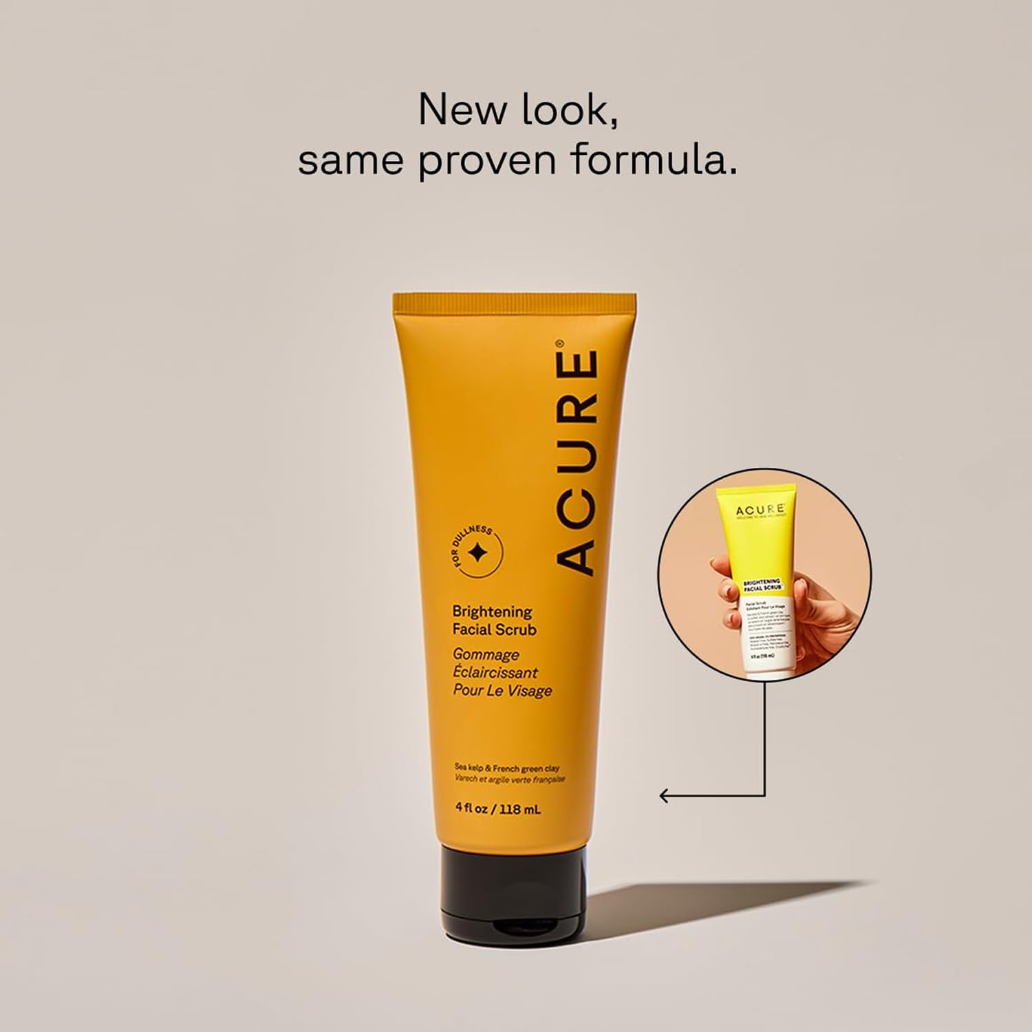 Informs customers about the product's new packaging design while reassuring them that the formula remains unchanged.