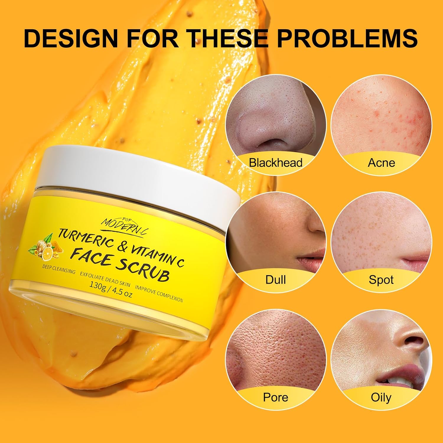 Showcases multiple skin issues the product addresses, demonstrating its versatility in treating various facial skin problems.