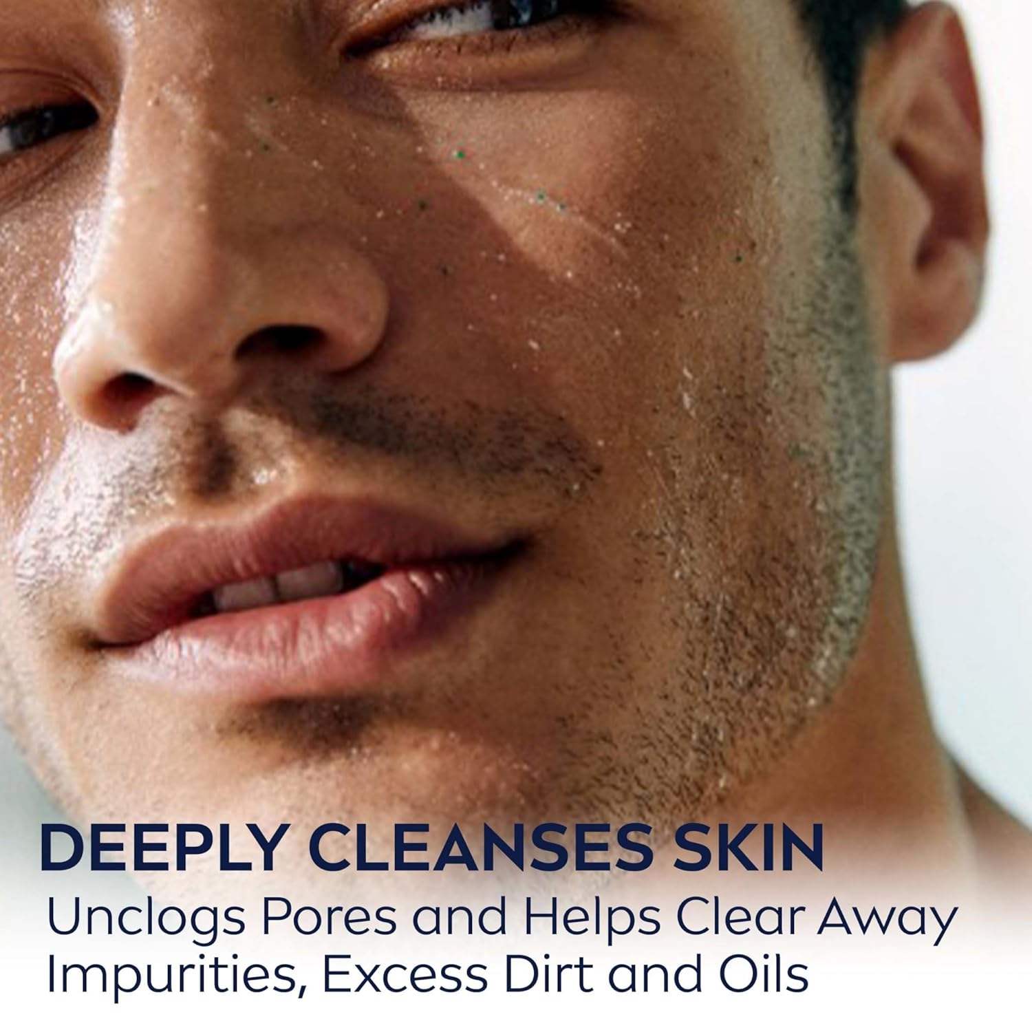 Highlights the product's ability to deeply cleanse skin by unclogging pores and removing impurities, dirt, and oils.