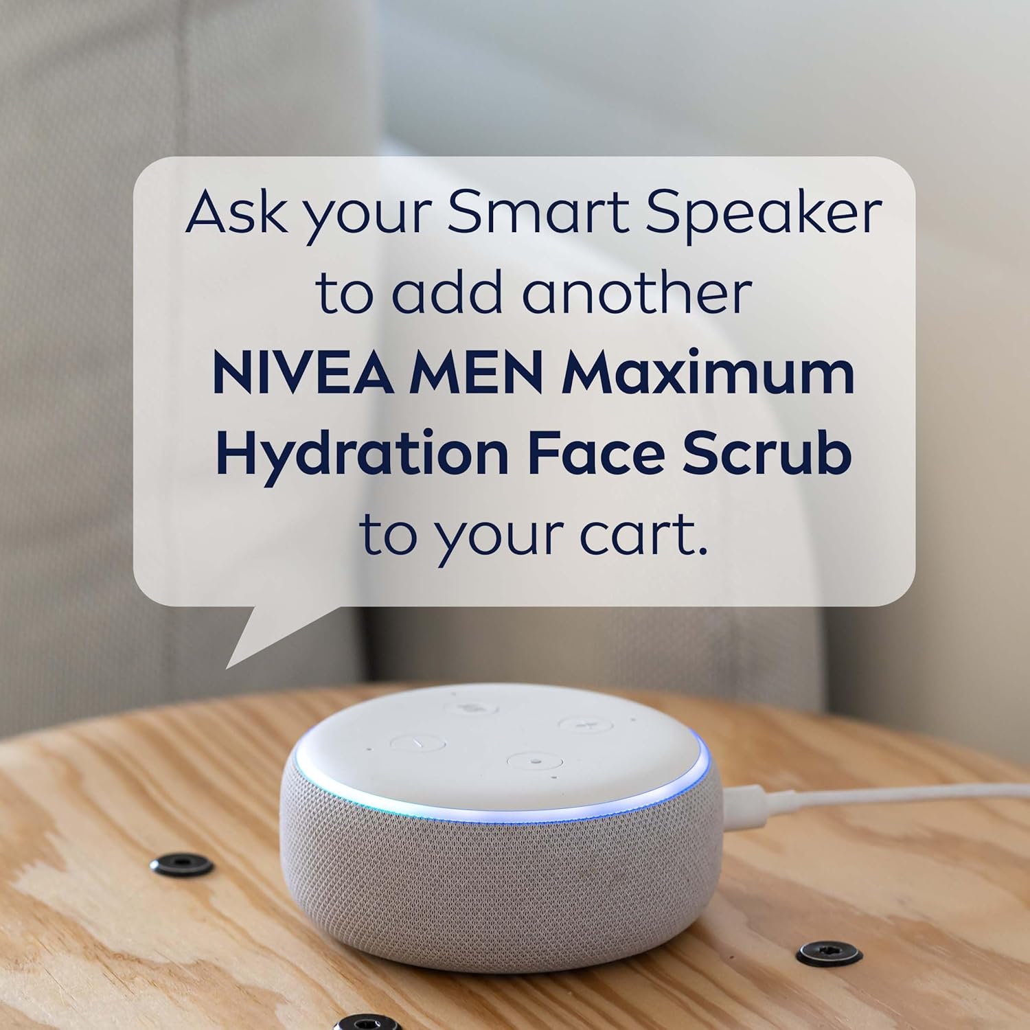 Demonstrates how easy it is to order the product using a smart speaker, promoting convenience and modern shopping methods.